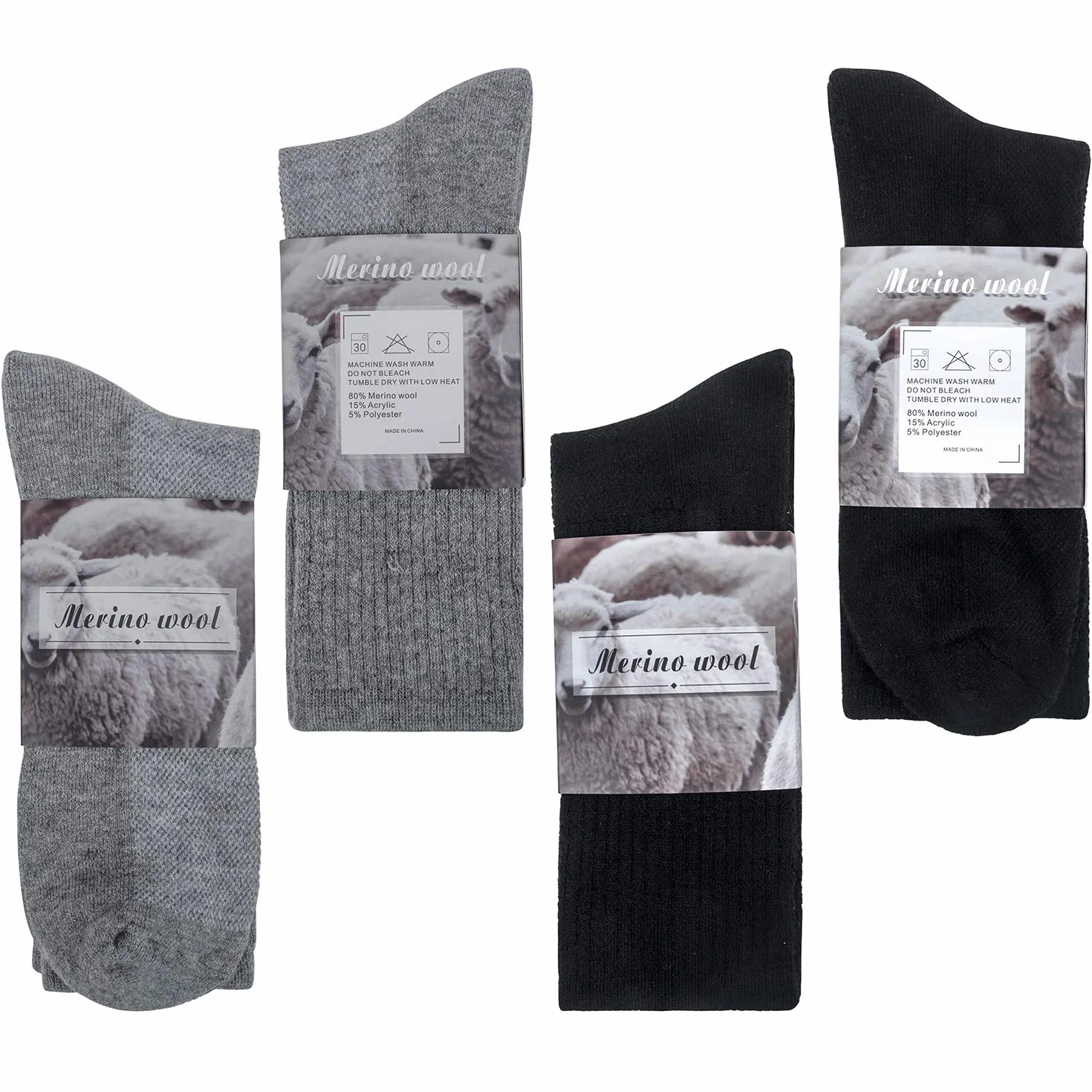 Chalier Cozy 80% skarpety z wełny merynosów, 2 pary, męskie, termiczne, sportowe, grube, ciepłe, zimowe, rekreacja, spacery na świeżym powietrzu, wędrówki, trekking, wspinaczka, Szary/czarny, 40-43 EU