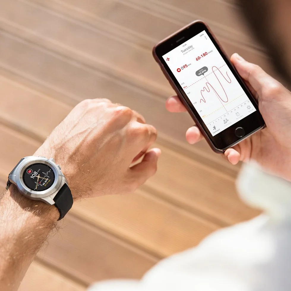 MyKronoz ZeTime Elite Hybrid Smartwatch 44 mm z mechanicznymi wskazówkami na kolorowym ekranie dotykowym – szczotkowany czarny/metalowy krawat