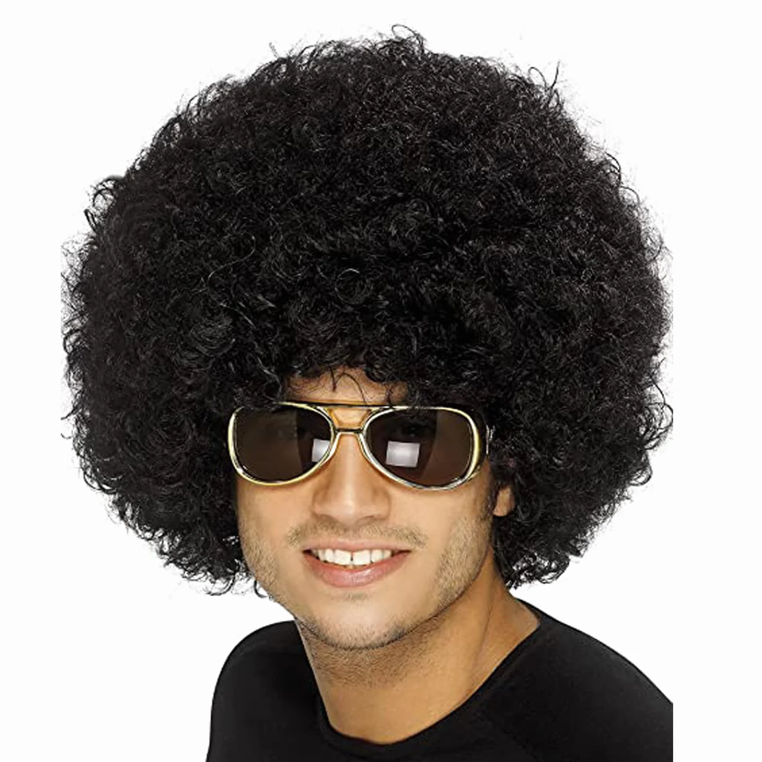 Afro PERUKA Kręcone Włosy Wig Black Afroperuka Peruka z Lokami Fasching Karnawał Unisex Lata 70. Funky Afro Peruka, One Size, (Czarna)