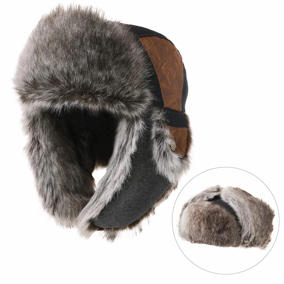 Topex XL/XXL unisex, czapka zimowa, męska czapka traperska z nausznikami, czapka pilotka, ciepła czapka rosyjska