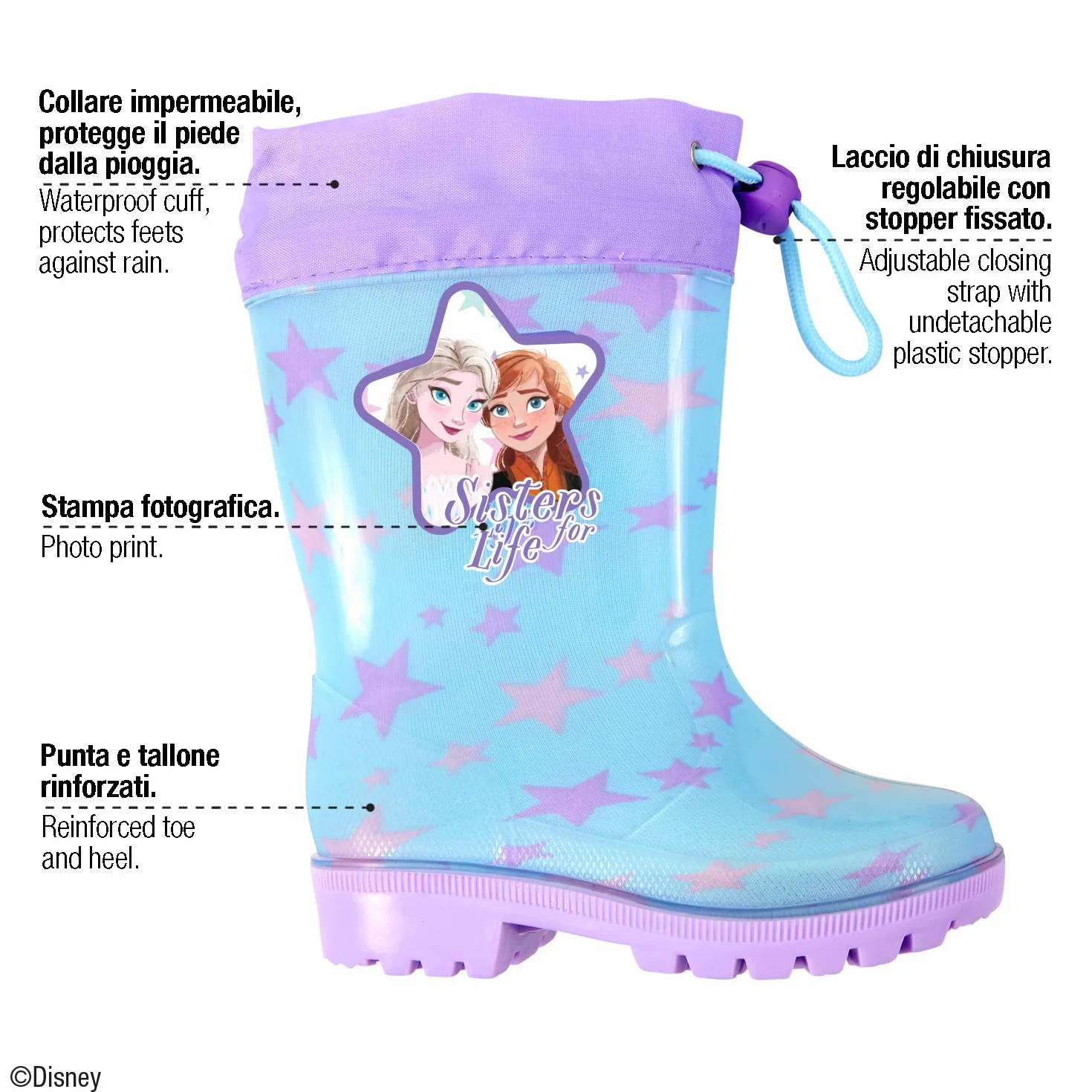 PERLETTI Frozen Kalosze Przeciwdeszczowe dla Dziewczynek - Wodoodporne Kalosze Dziecięce z Elsą i Anną Antypoślizgową Podeszwą - Botki na Deszcz Turkusowe z Ściągaczem