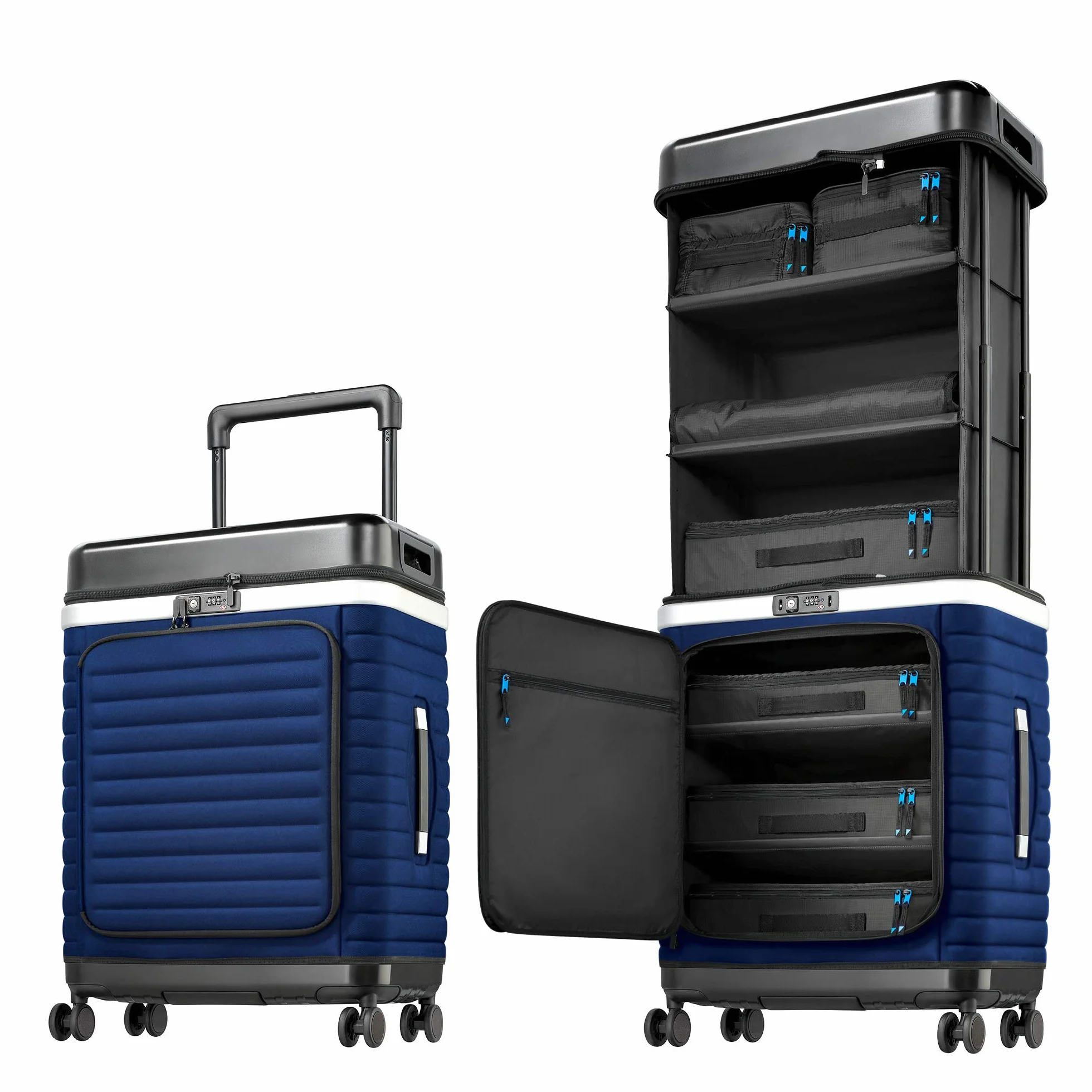 Pull Up Suitcase Estate Blue - Twoja mobilna szafa na ubrania. Rozkładana walizka podróżna z przegródkami, niebieski, 76 cm