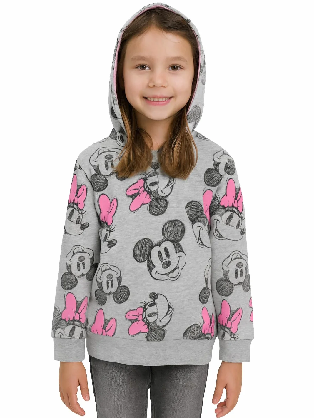 Disney Minnie Mouse bluza z kapturem dla dziewczynek - dziecięca bluza z kapturem bluza z kapturem szara/różowa