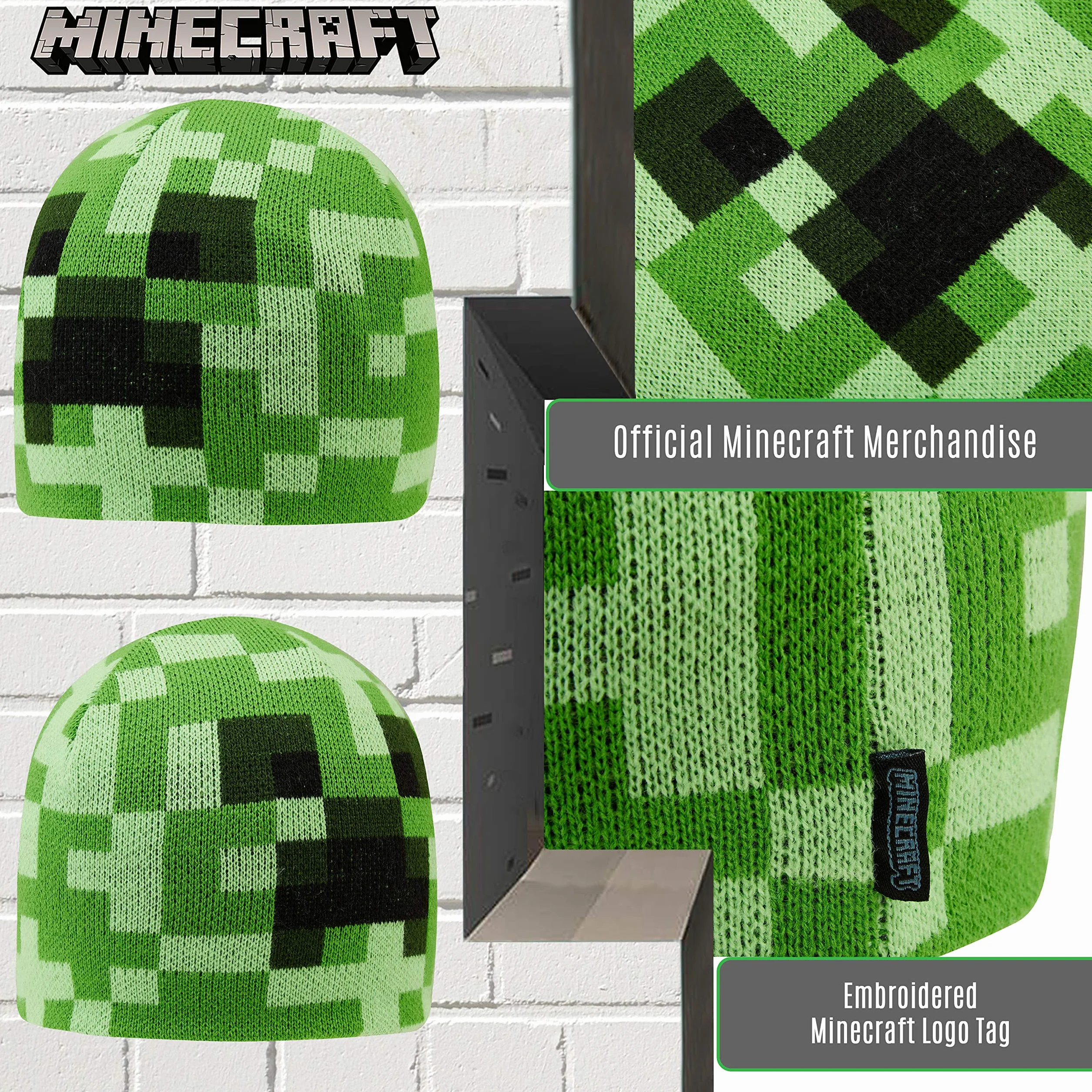 Minecraft Chłopcy Czapka czapki i rękawiczki ustawione dla chłopców i dziewcząt, Jeden Rozmiar Czapka S/M
