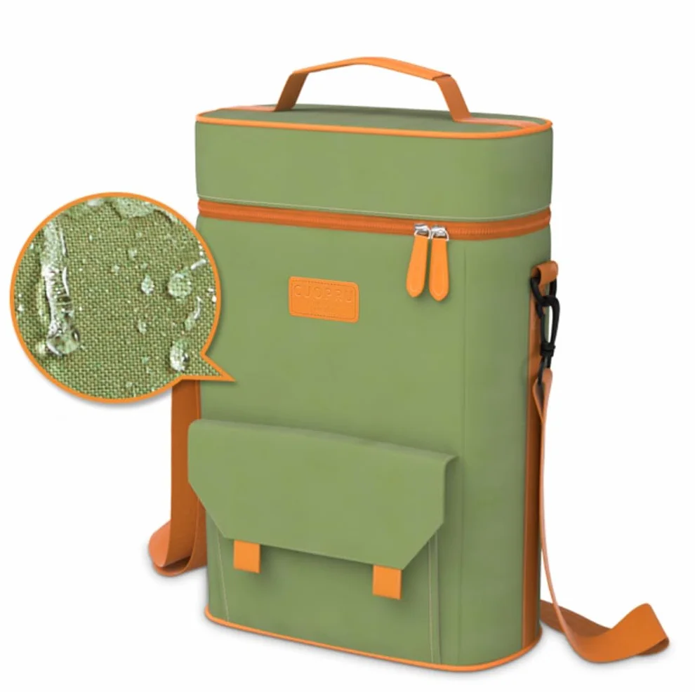 Cuopru Wysokiej jakości torba na ramię Yerba Mate Kit, dwuwarstwowa, wodoodporna, 2 butelki wina, przenośna torba na podróż, piknik, plażę, Zielony wojskowy, One_Size, Torba na ramię