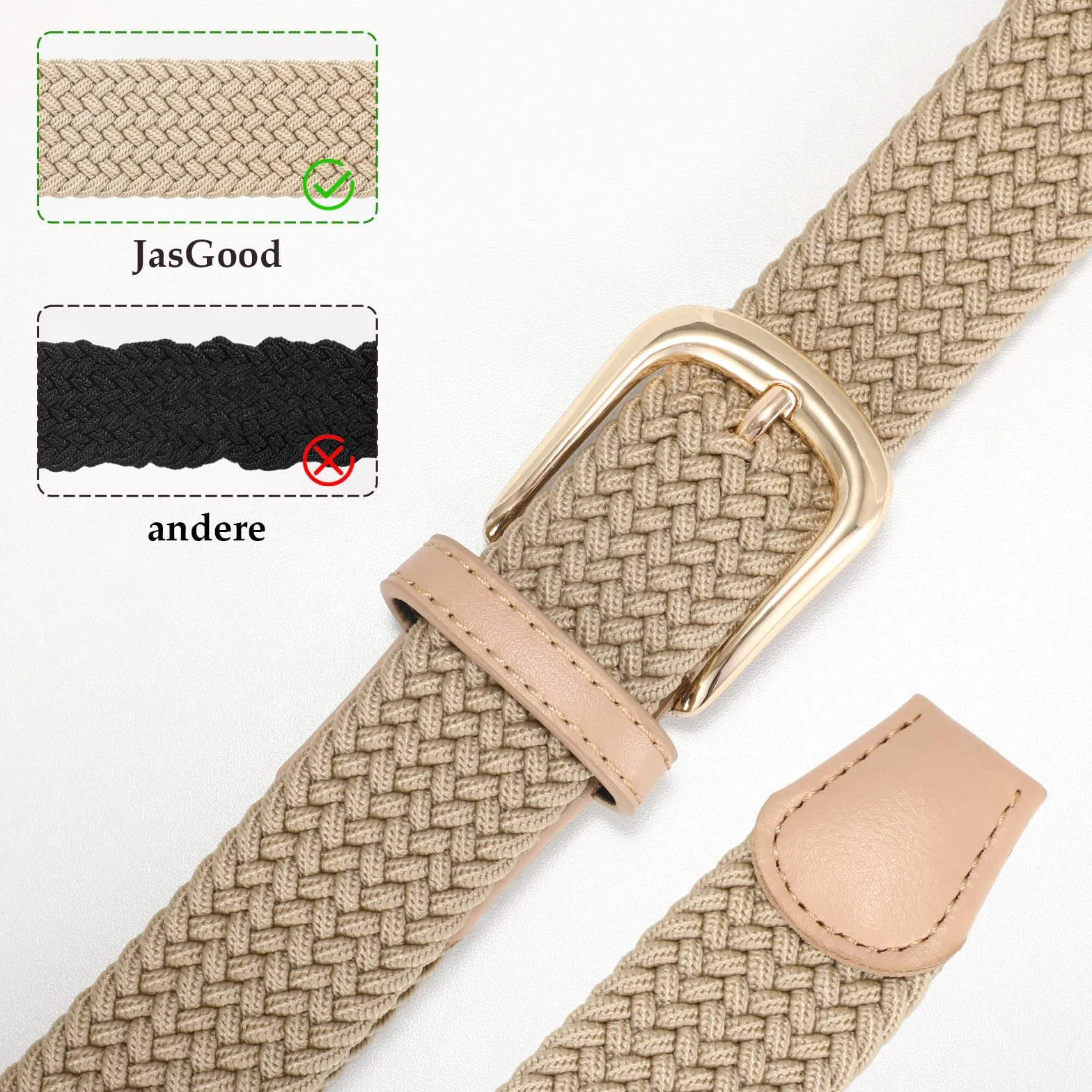 JasGood Pasek damski, pleciony, elastyczny pasek, regulowany pasek ze stretchu, szerokość 3,3 cm, do dżinsów i spodni, rozciągliwy pasek materiałowy unisex