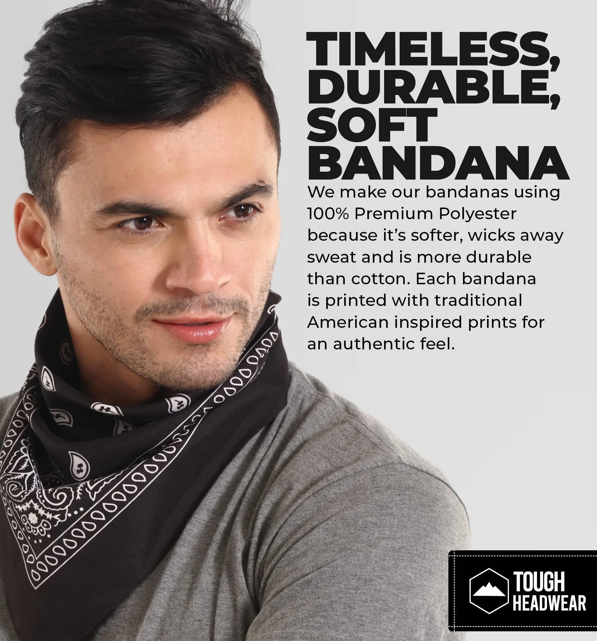 Tough Headwear Duża bandana opaska na głowę - chustka bandany dla kobiet i mężczyzn - szalik kowbojski i opakowanie Durag, Blk, rozmiar uniwersalny
