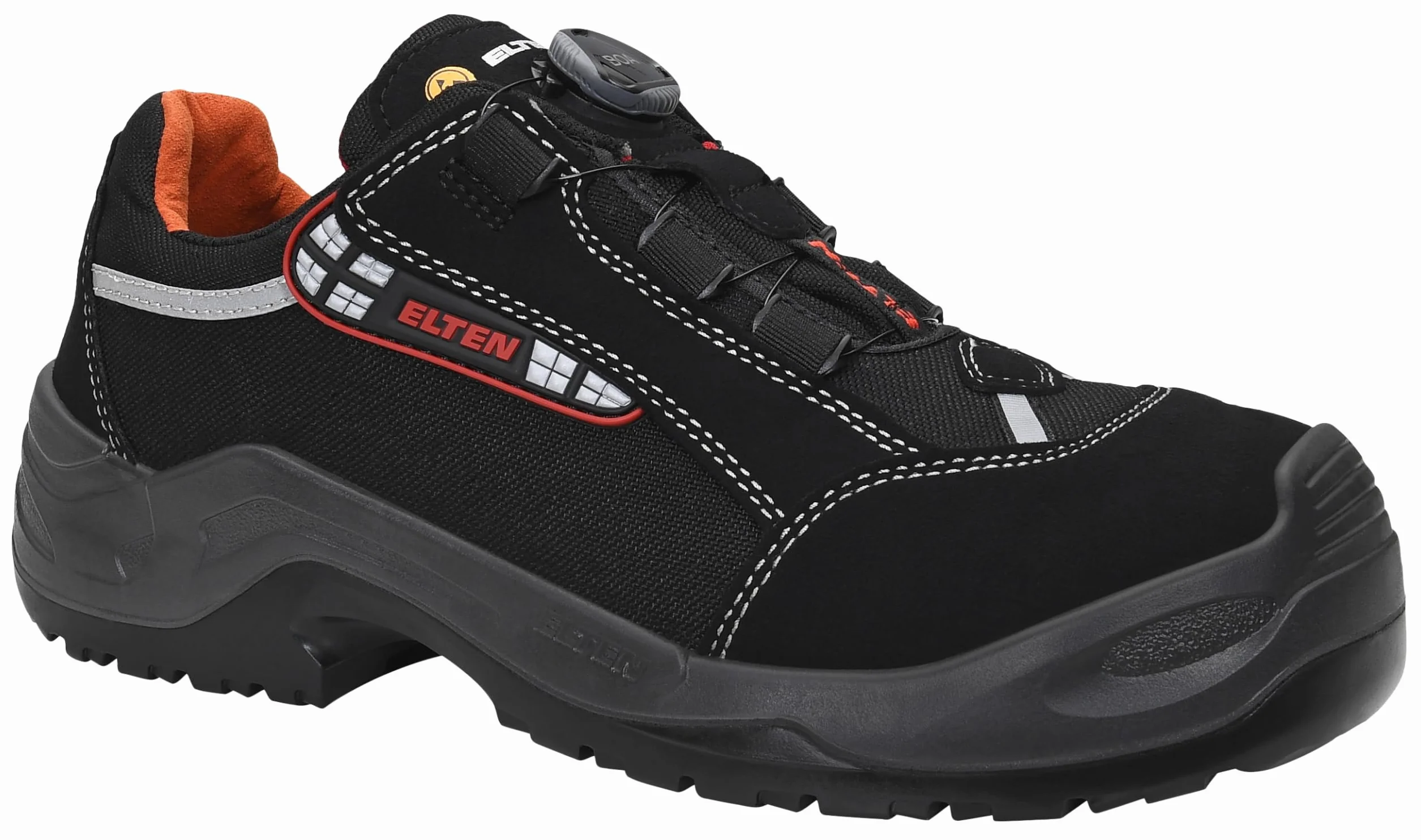 ELTEN SENEX BOA ESD S3 buty ochronne, męskie, tekstylne, aluminiowe noski (lżejsze niż stalowy nosek), lekkie, sportowe, czarne/czerwone, rozmiar: 47