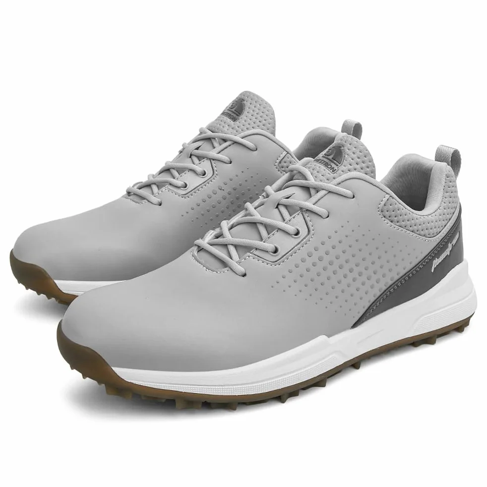Męskie buty do golfa Spikless Leather Wide Fitting Golf Sneakers Outdoor Large Size Wodoodporne obuwie do chodzenia,Grey,43 EU