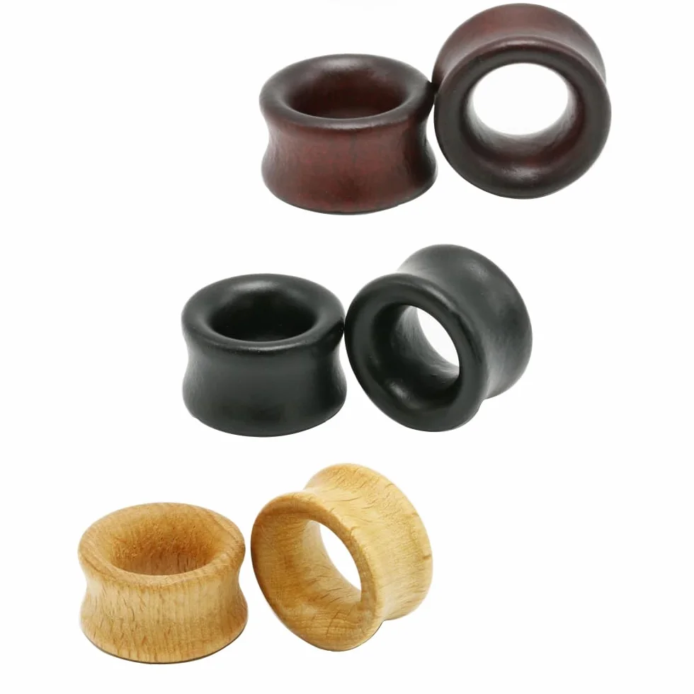 3 pary brązowych czarnych drewnianych kolczyków do uszu, vintage, drewniany pierścień, zatyczki do uszu, tunele, 0 g (8 mm)