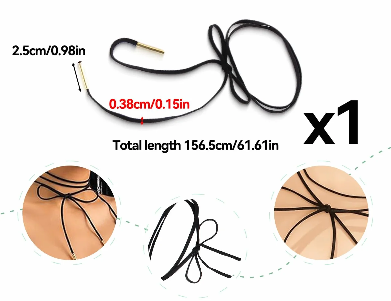 Naszyjnik choker dla kobiet naszyjnik damski gotycki styl z kokardą ze stretchem choker damski naszyjnik damski do domu, na imprezę wakacyjną (154 cm, czarny)