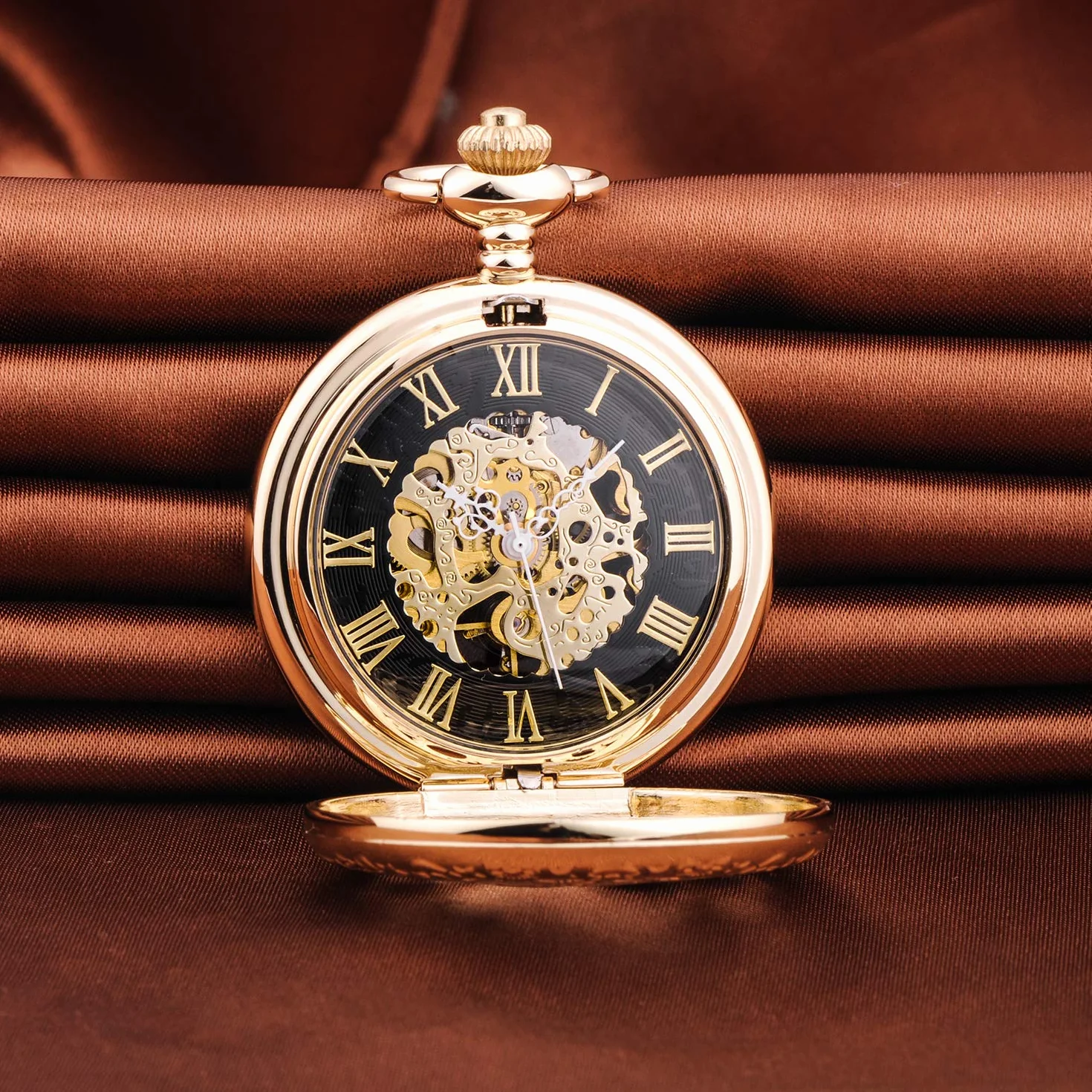 Unendlich U Męski zegarek kieszonkowy z cyframi rzymskimi z łańcuszkiem, analogowy, ręcznie nawijany, uniseks, retro, steampunk