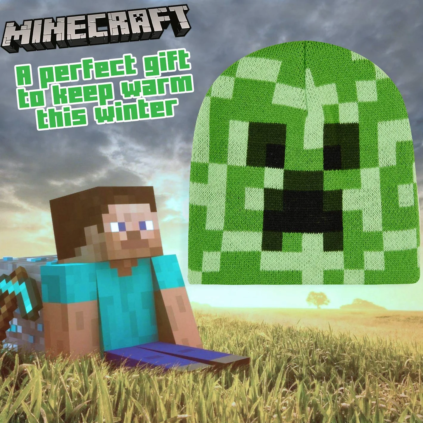 Minecraft Chłopcy Czapka czapki i rękawiczki ustawione dla chłopców i dziewcząt, Jeden Rozmiar Czapka S/M