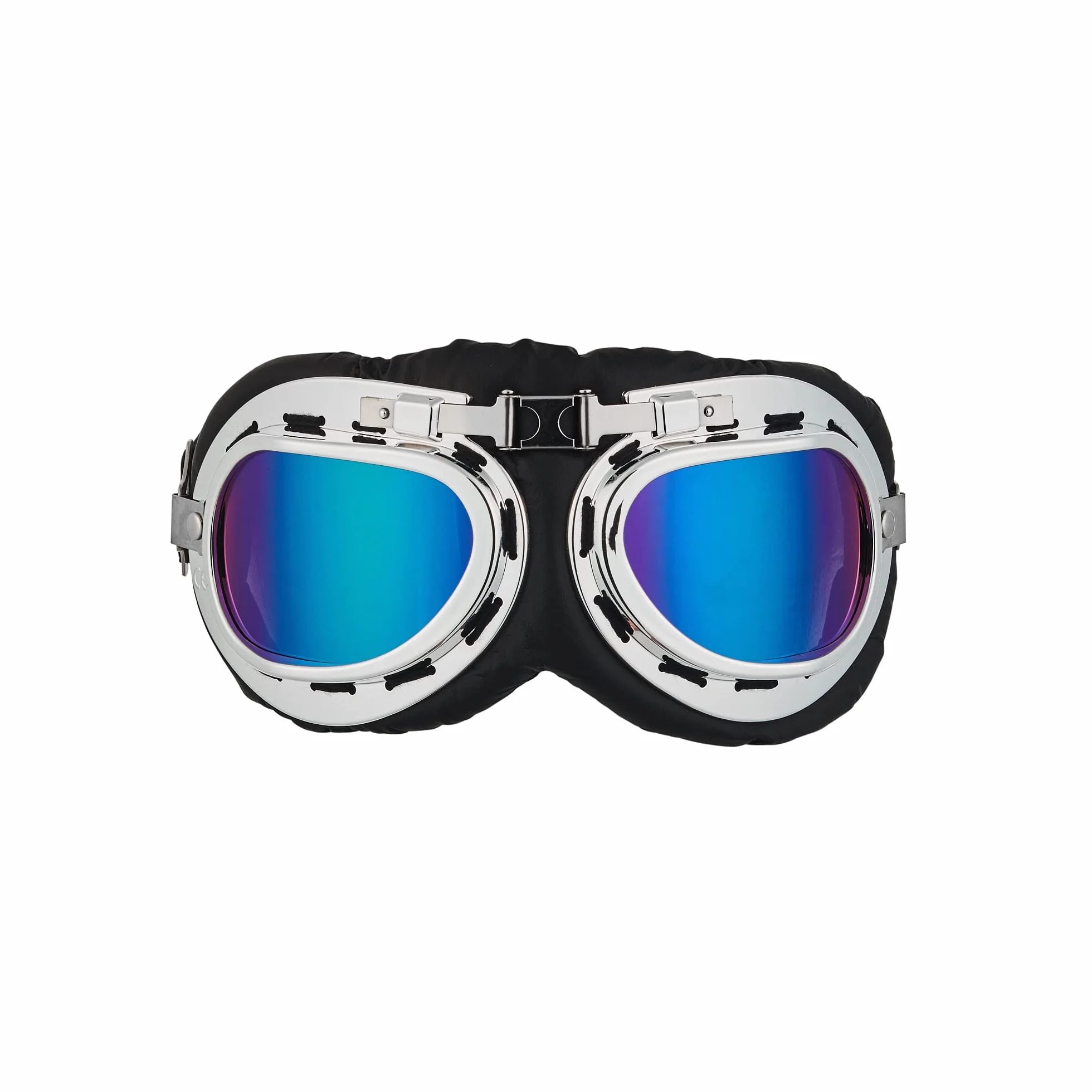 BLUETECH Cabriohaube Cabriom czapka lotnicza czapka oldtimerowa skóra czarna wraz z okularami panoramicznymi mężczyźni kobiety unisex