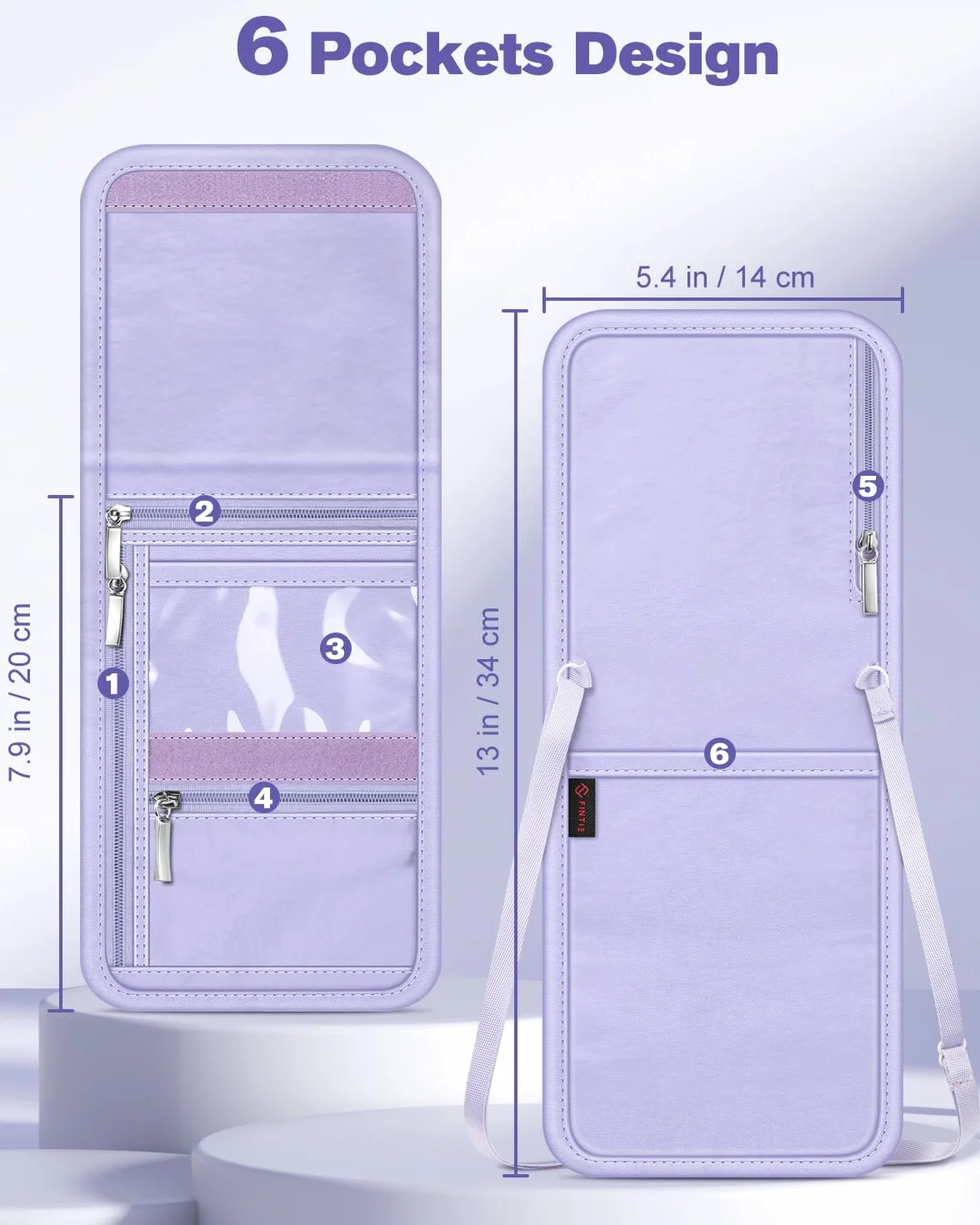 FINTIE Torebka na klatkę piersiową, torba na paszport, z blokadą RFID, torebka podróżna, torebka na telefon komórkowy, wiele kieszeni, przyjazna dla skóry, dla kobiet i mężczyzn, fioletowa