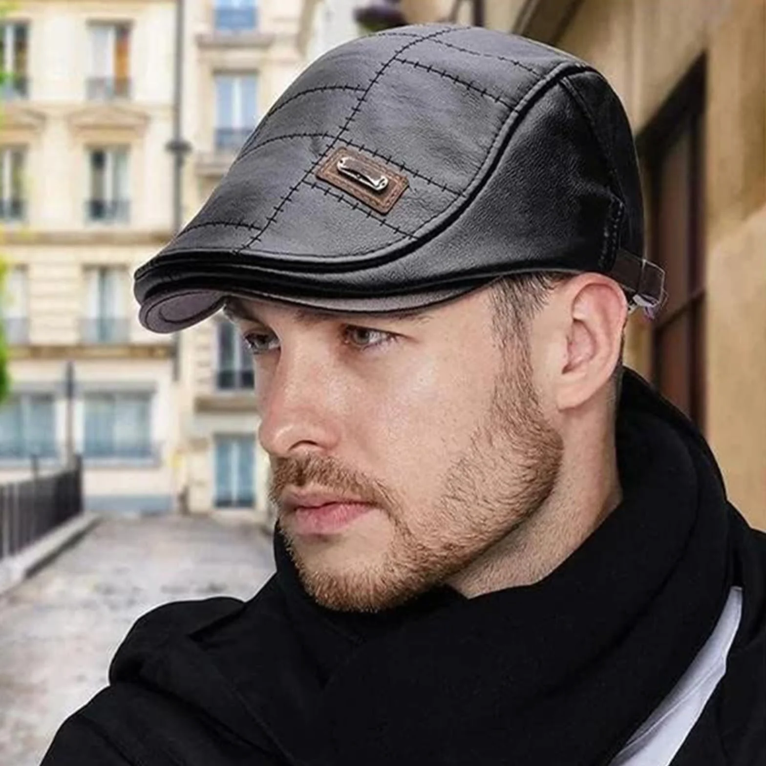 2023 modny skórzany beret moda na co dzień ciepły beret męski regulowany PU skóra czapka wędkarska unisex
