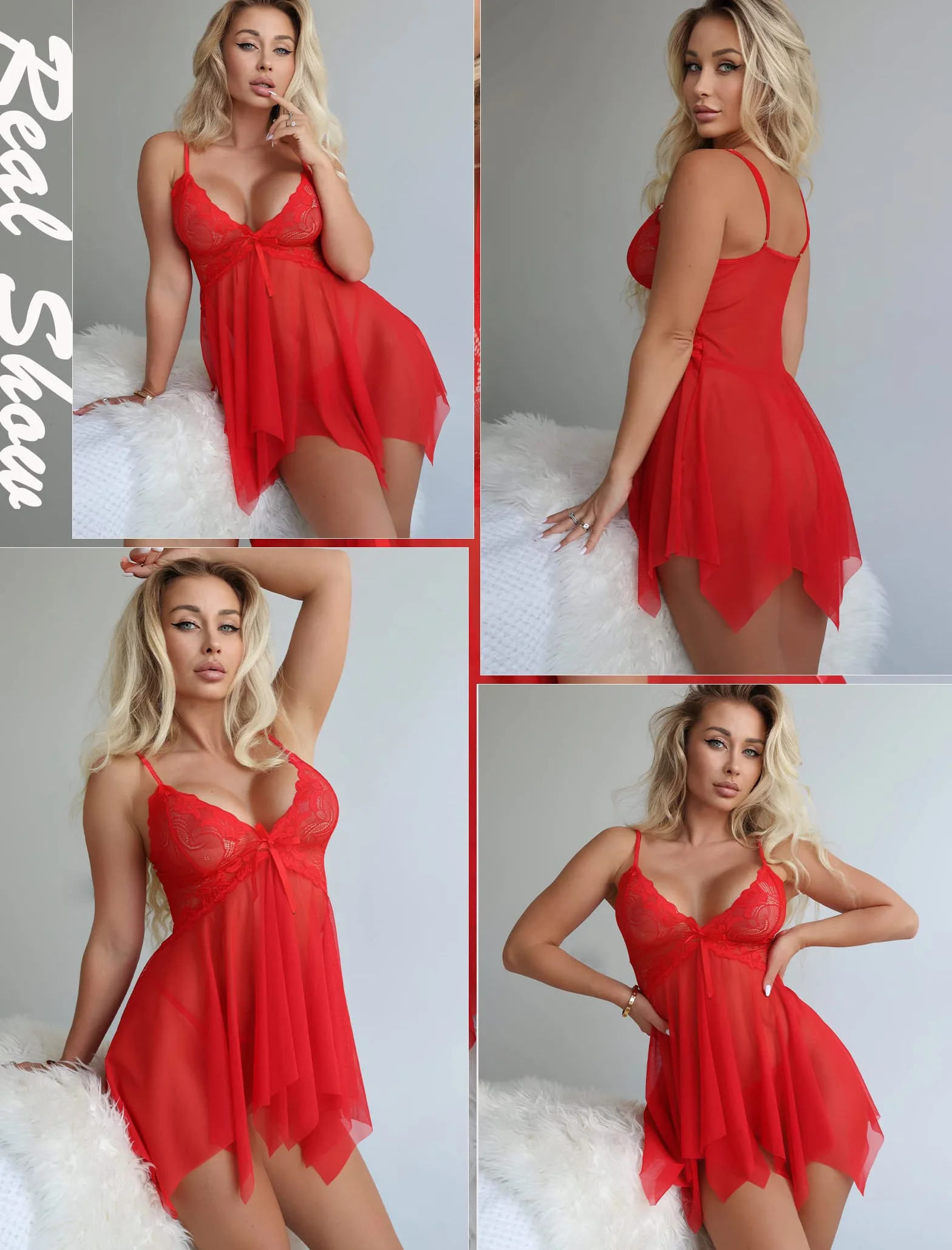 Avidlove Damska seksowna koronkowa koszula nocna Babydoll Curvy Negligee elegancka sukienka z dekoltem w serek do spania