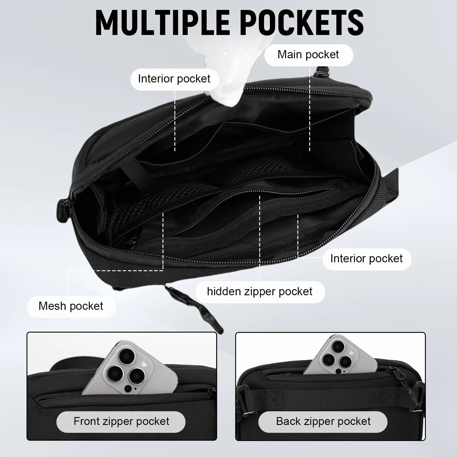 Aucuu Sling Bag dla mężczyzn i kobiet, antykradzieżowa torba na brzuch, torba na pasek, torba na ramię z regulowanymi ramiączkami, torba na ramię, torba crossbody na podróż, do jazdy samochodem
