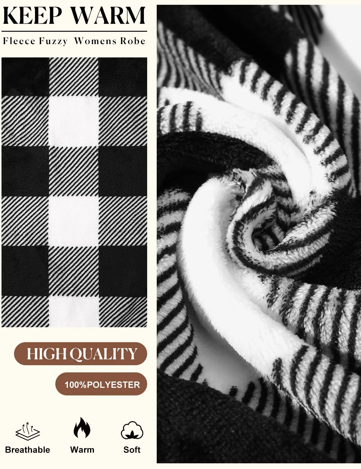 Yuson Girl Damski flanelowy szlafrok długi pluszowy szlafrok polarowy z kapturem ciepły zimowy szlafrok dla kobiet miękki puszysty odzież domowa tartan kratka wzór spa bielizna nocna