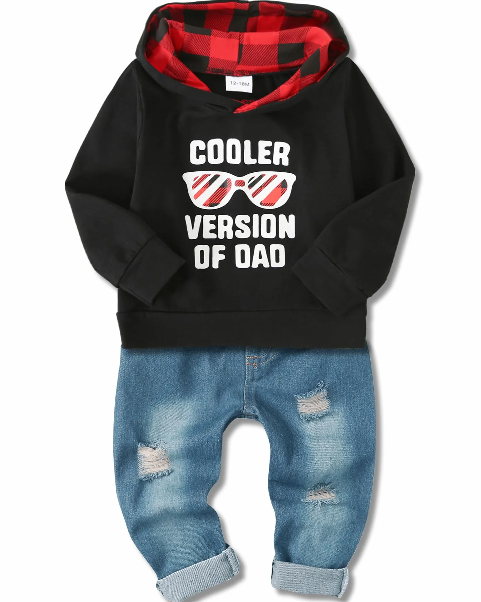 Ubrania dla chłopców maluch chłopcy strój 1-6T niemowlę nadruk litery bluza moda bluza z kapturem z długim rękawem topy podarte dżinsy zestaw 2 szt