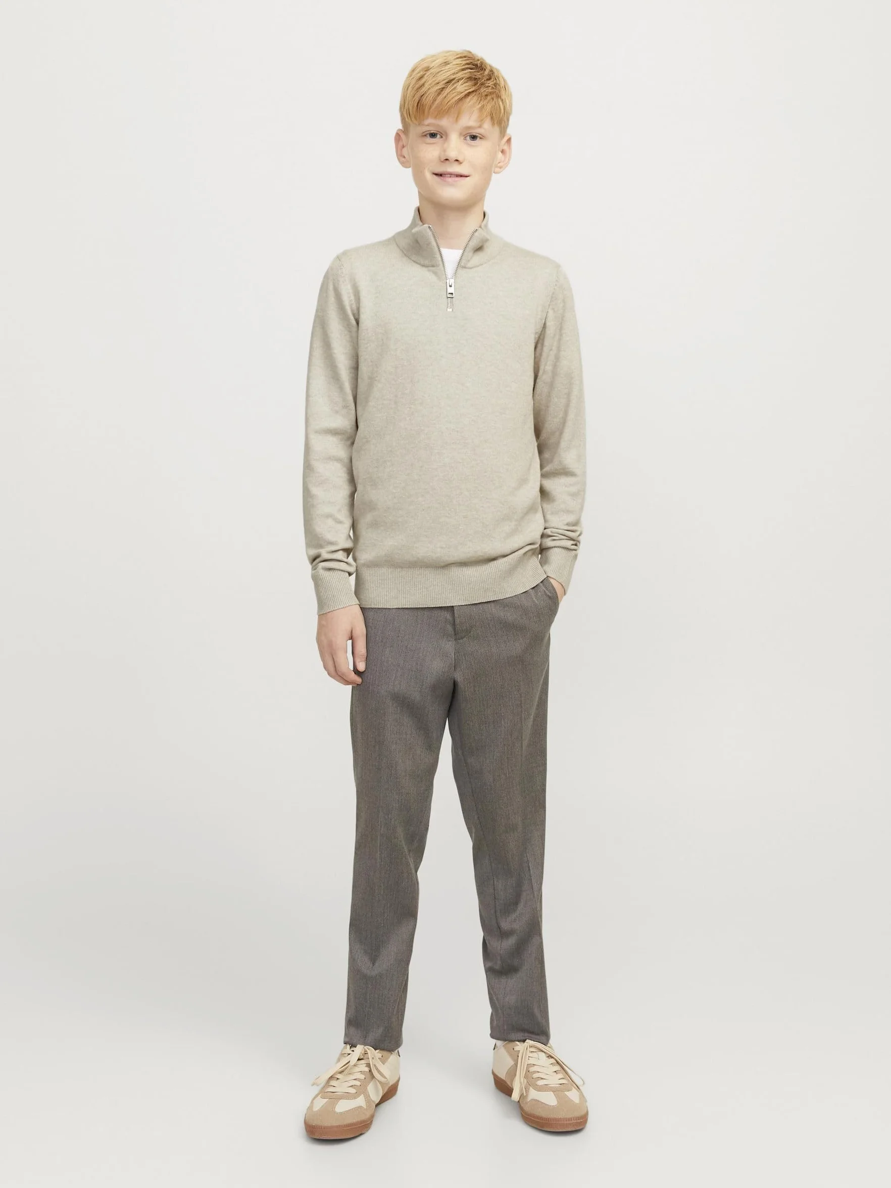 JACK&JONES JUNIOR Chłopięcy Jjeemil Knit Half Zip Noos Jnr sweter z dzianiny, granatowy blezer, 128