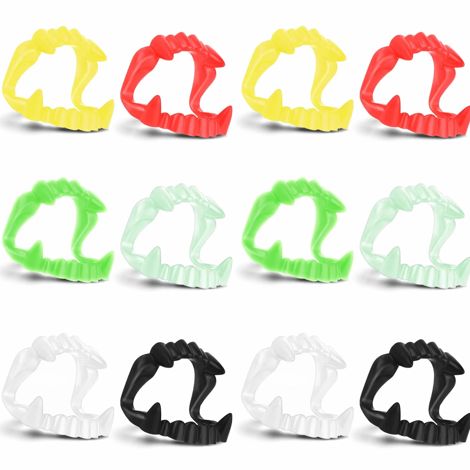 Ouligay 12 szt. Halloween zęby wampira, sztuczne kły wampira, wilkołak, zombie, kły, cosplay, rekwizyty, plastikowe protezy dla dzieci, dorosłych, dekoracje imprezowe