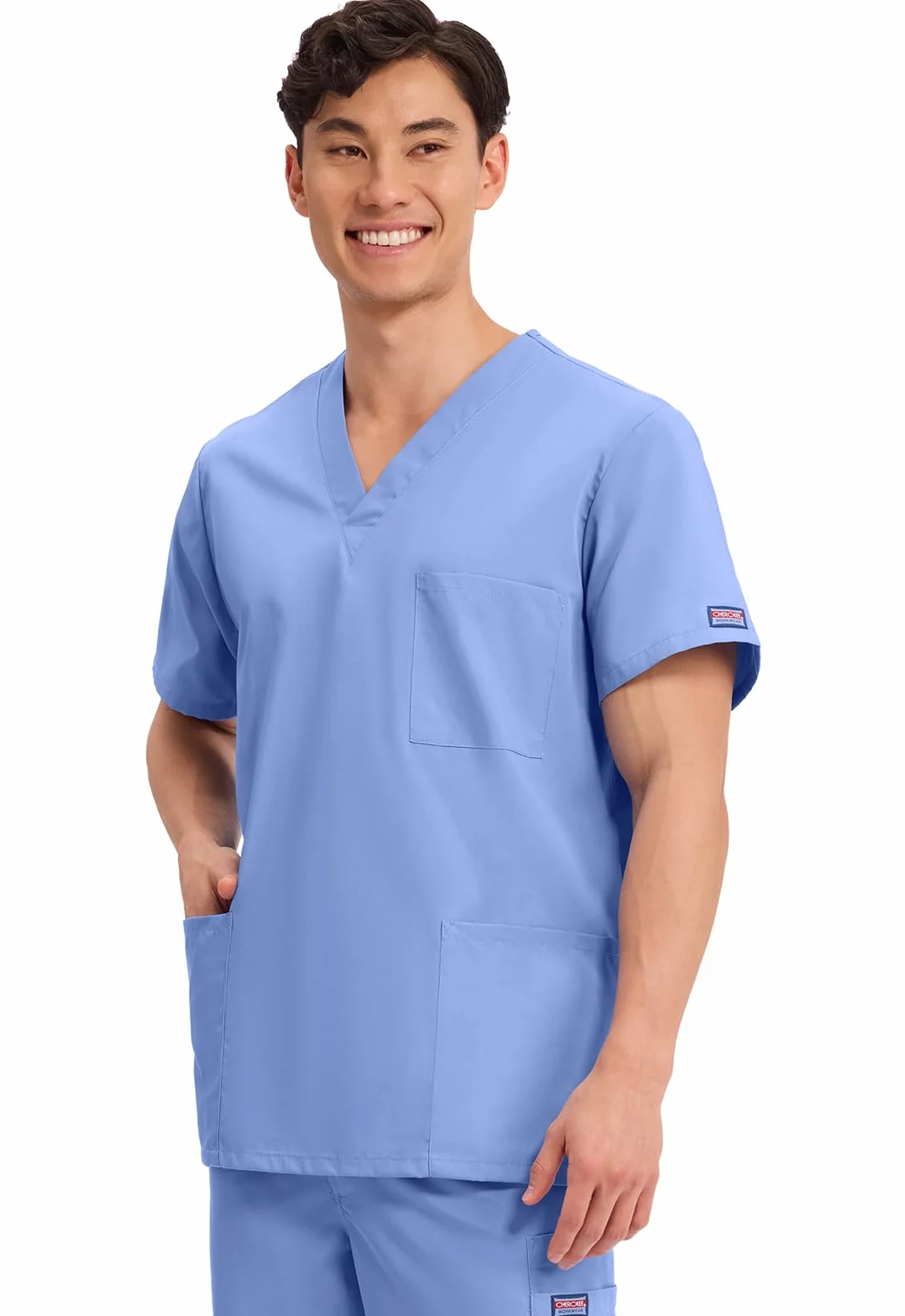CHEROKEE Mężczyźni - Męski Scrub Top Plus Size Originals - Odzież medyczna - z 3 kieszeniami - Dekolt w serek - WWE4876