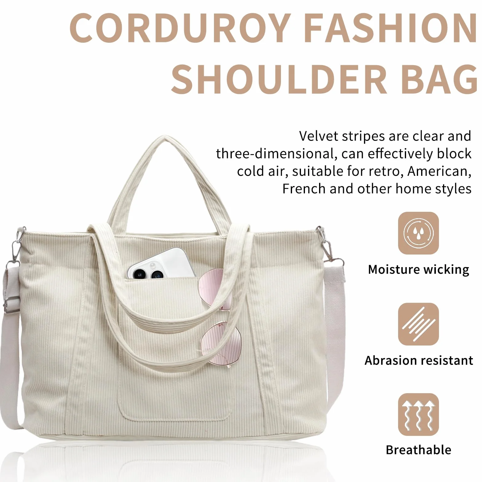 Torba plażowa, torba robocza, torba damska, torba Tote Bag, zaprojektowana do transportu codziennych przyborów, nadaje się do pracy w drodze do pracy, na zakupy, krótkie wycieczki i podobne