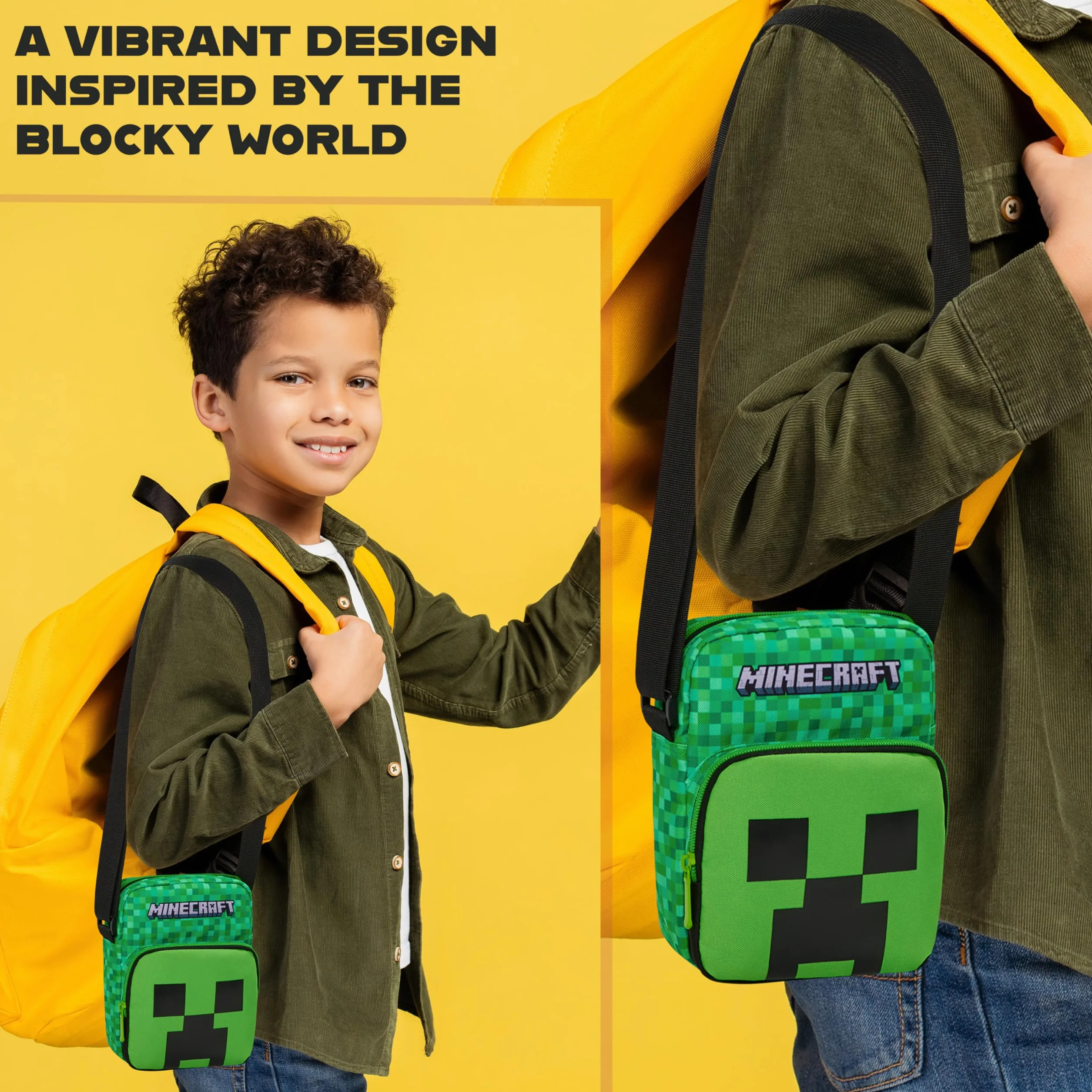 Minecraft Chłopięca torba crossbody dla chłopców, ZIELONY, One Size, Nowoczesny