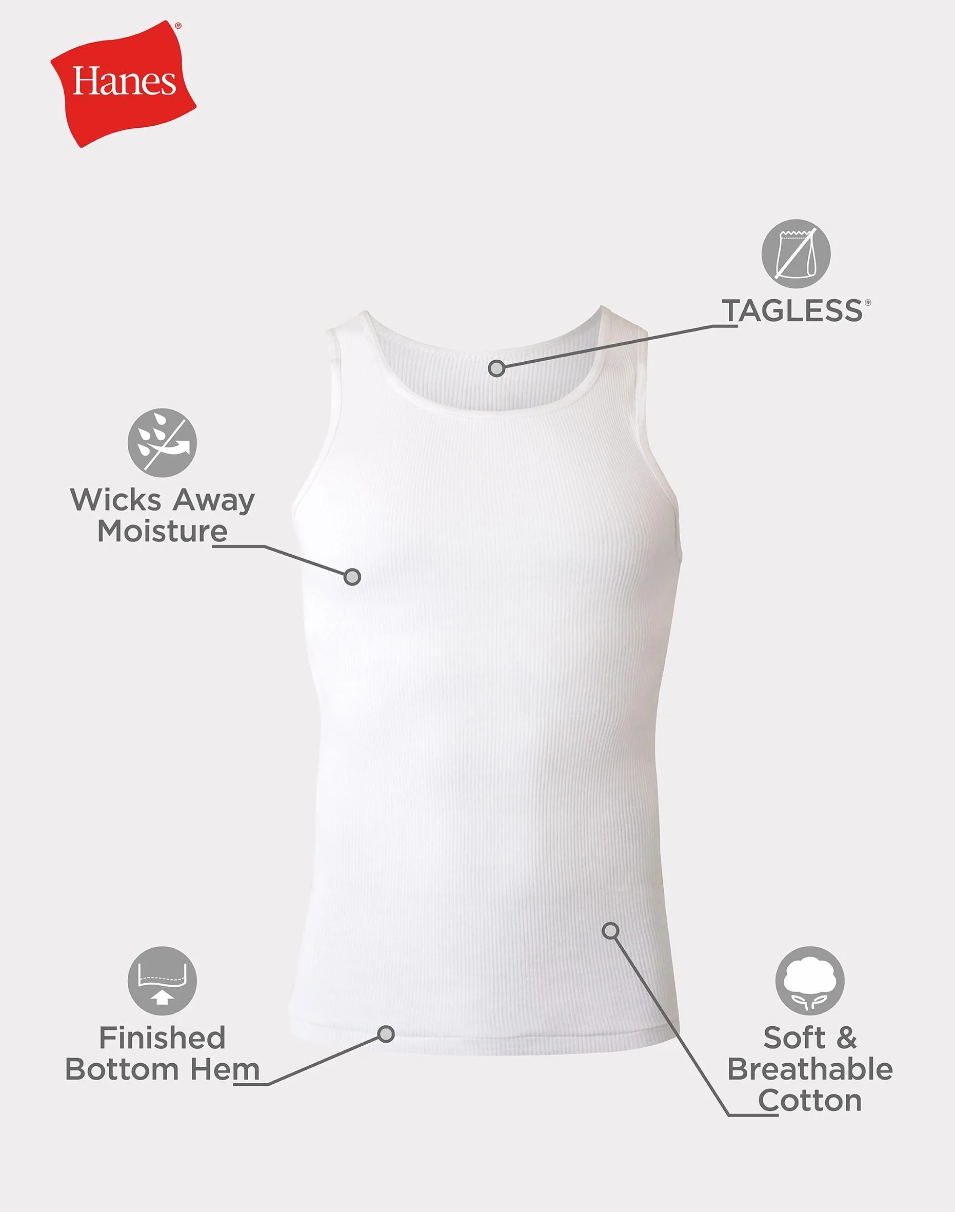 Hanes Bielizna Mężczyźni Undershirt Tank, Moisture-wicking Ribbed, Lightweight Cotton Tank Undershirts, Black/White Options, Multi-pack (6 w zestawie)