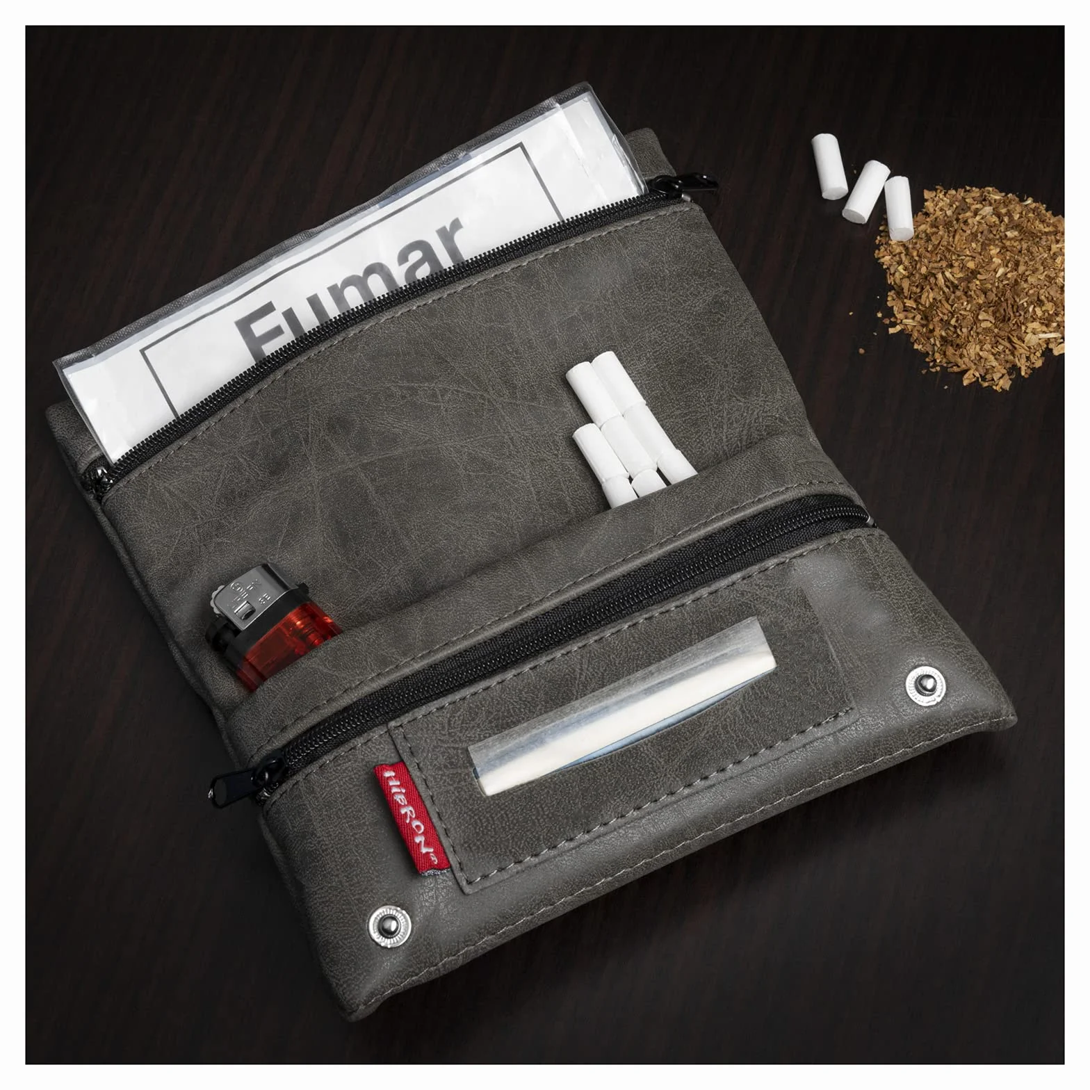HIBRON Tabaquera Pitillera Cover Tobacco Bag od Liar skórzany Tobacco Wallet firmy Rolling (58105 szary)