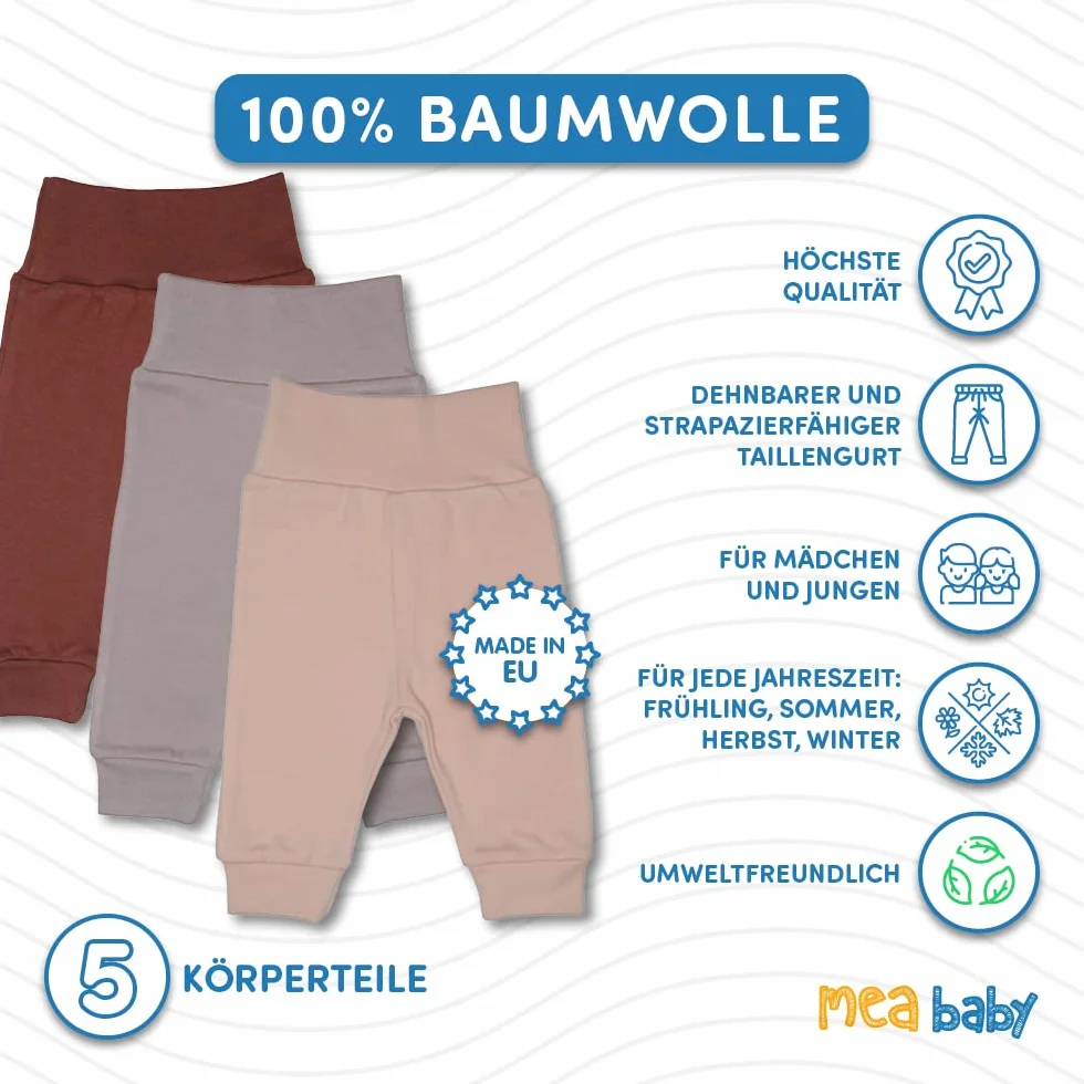 Spodnie niemowlęce unisex MEA BABY wykonane w paczce 5 szt./worek, spodnie niemowlęce dla chłopców, spodnie niemowlęce dla dziewczynek, spodnie wsuwane