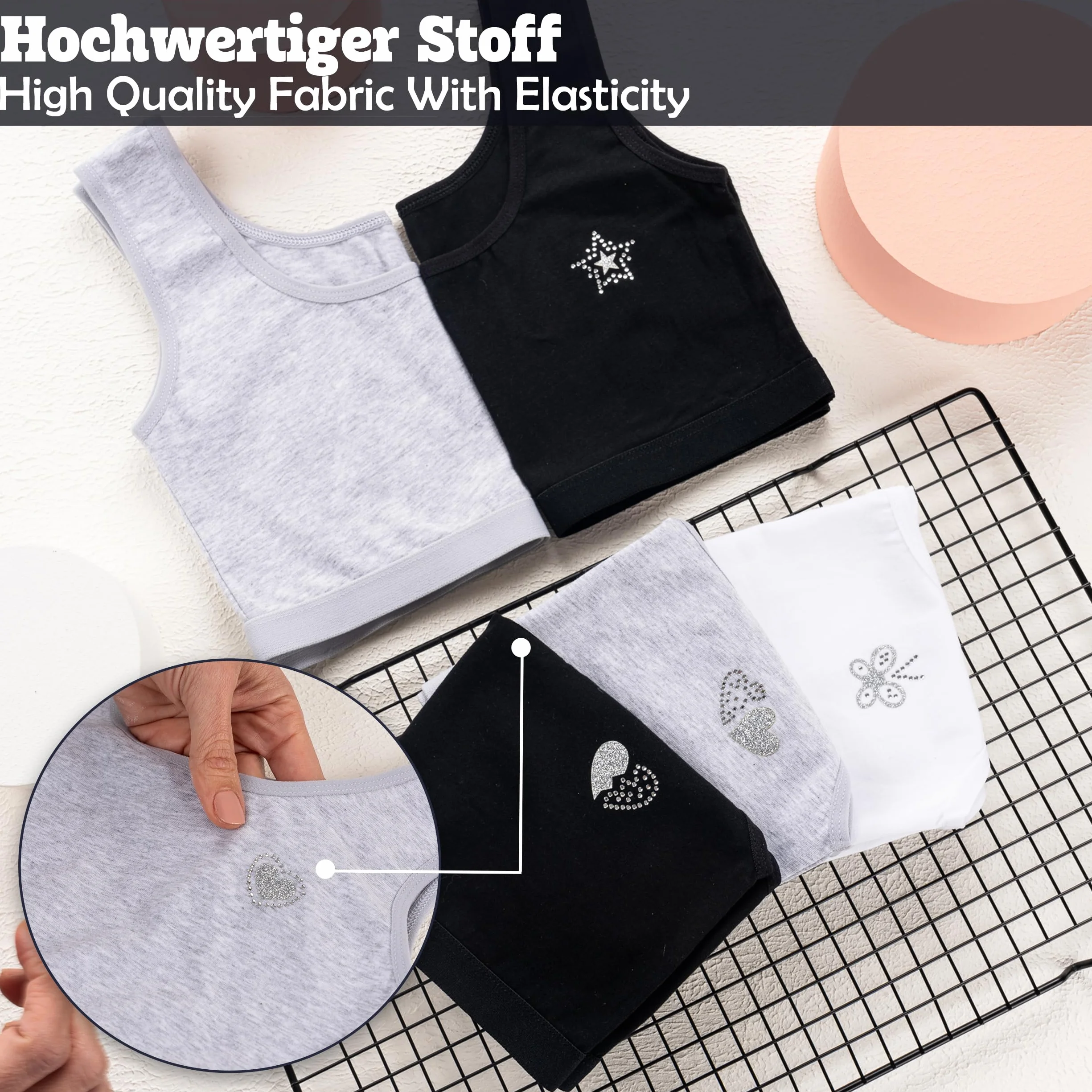 LOREZA ® 5 dziewczęcy biustonosz z bawełny ze strasem ramiączka spaghetti biustonosz sportowy rozmiar 140-170