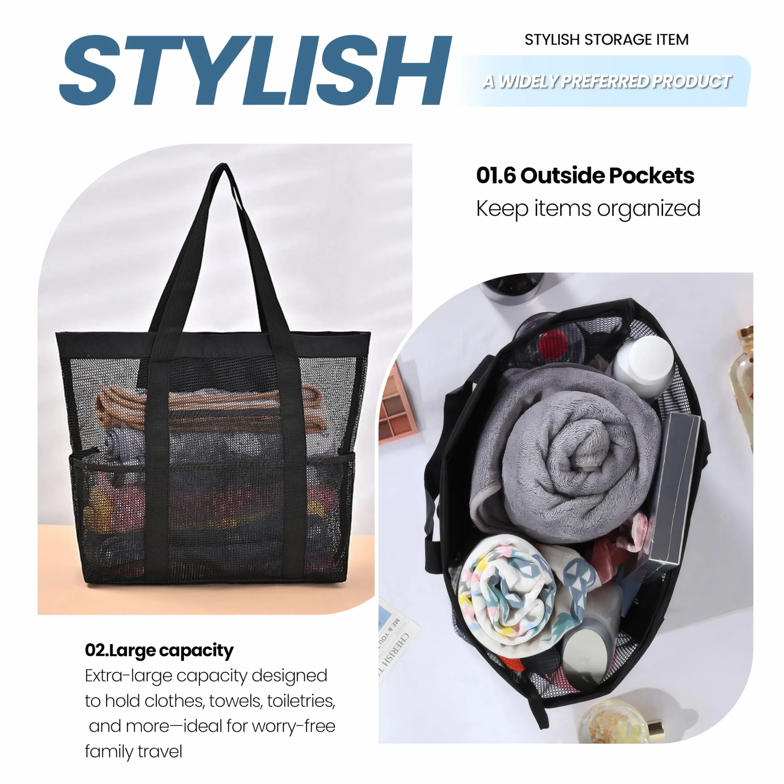 1 sztuka torba plażowa + kosmetyczka, xxl damska torba