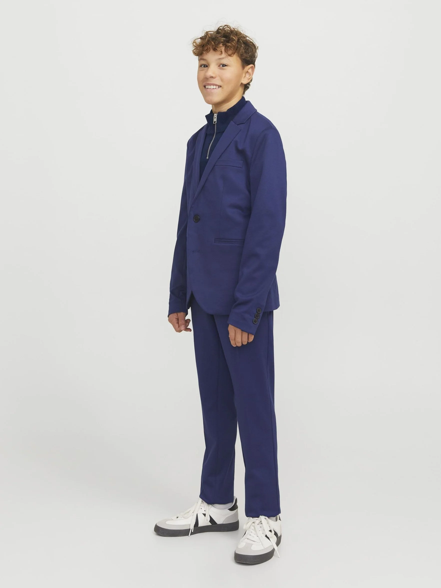 JACK&JONES JUNIOR Chłopięcy Jjeemil Knit Half Zip Noos Jnr sweter z dzianiny, granatowy blezer, 128