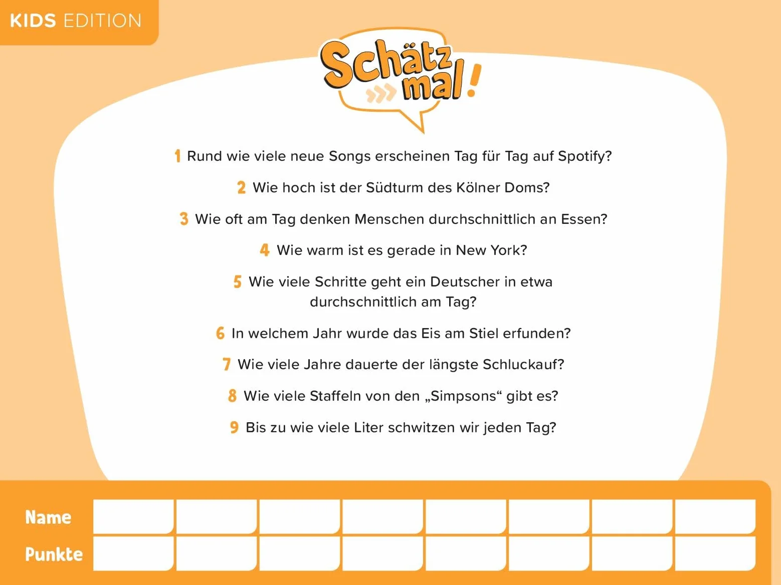 Schätz mal! Kids Edition: Das Quiz mit Lach- und Staungarantie I Ab 8 Jahre I 2-8 Spieler I Spiele-Block