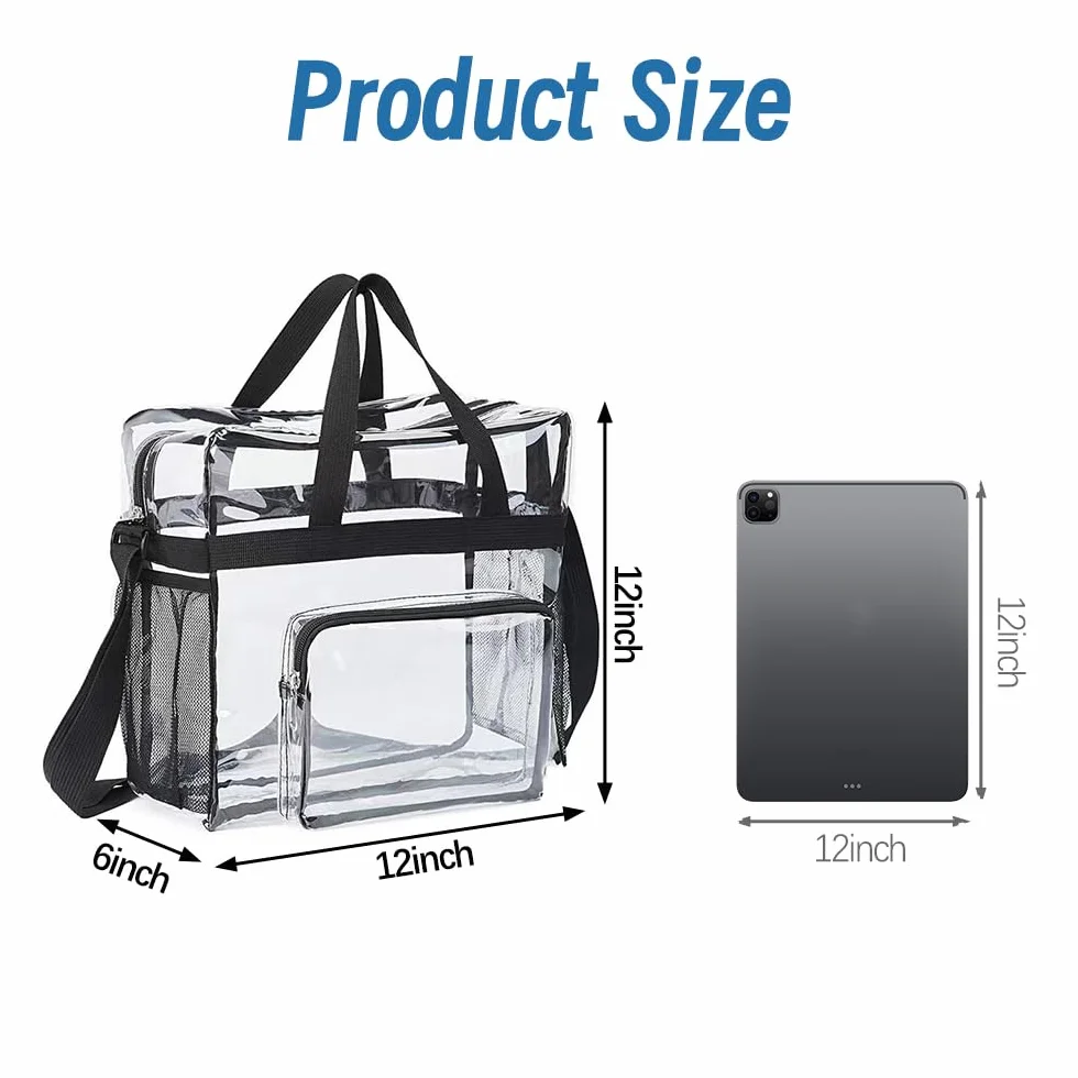 Przezroczysta torba tote bag, 2 szt., duża torba toaletowa, z regulowanym paskiem na ramię i zamkiem błyskawicznym, wodoszczelna przezroczysta torba na przybory toaletowe, na stadion, do pracy, sportu