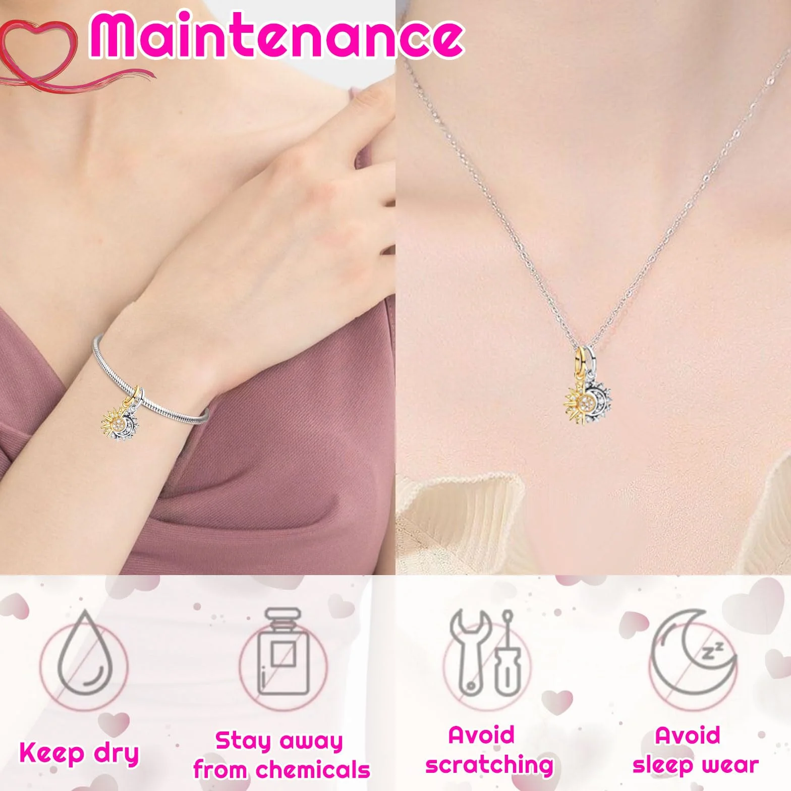 SoundZero Błyszczące słońce i księżyc Boże Narodzenie Charm, Love Beads Wisiorki, Pojedyncze wisiorki dla kobiet