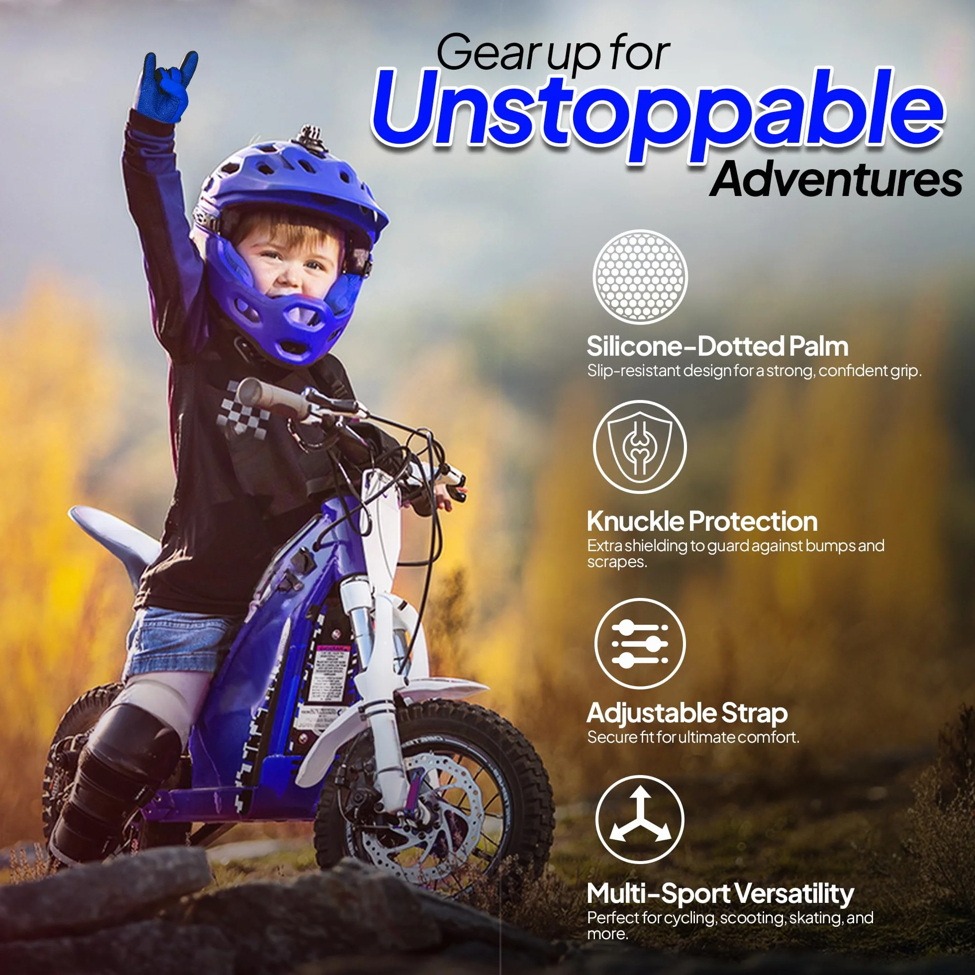 Rękawice rowerowe dla dzieci Trwałe i wygodne rękawice motocrossowe Idealna odzież motocyklowa dla Twojego dziecka (Blue, Small [4-6 Yrs])