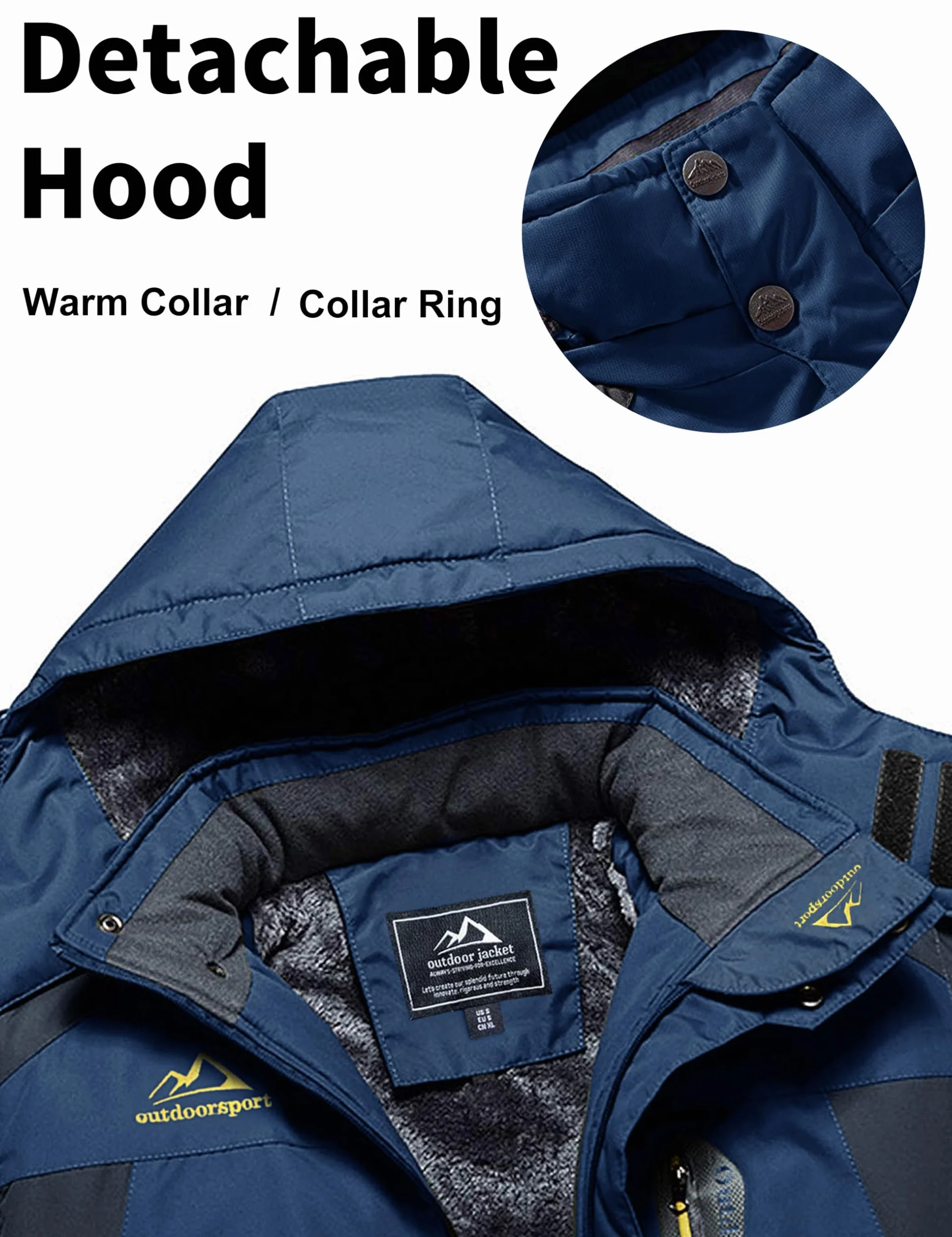 MAGCOMSEN Męska wodoodporna kurtka narciarska Wiatroszczelna kurtka polarowa Outdoor Mountain Parka z kapturem