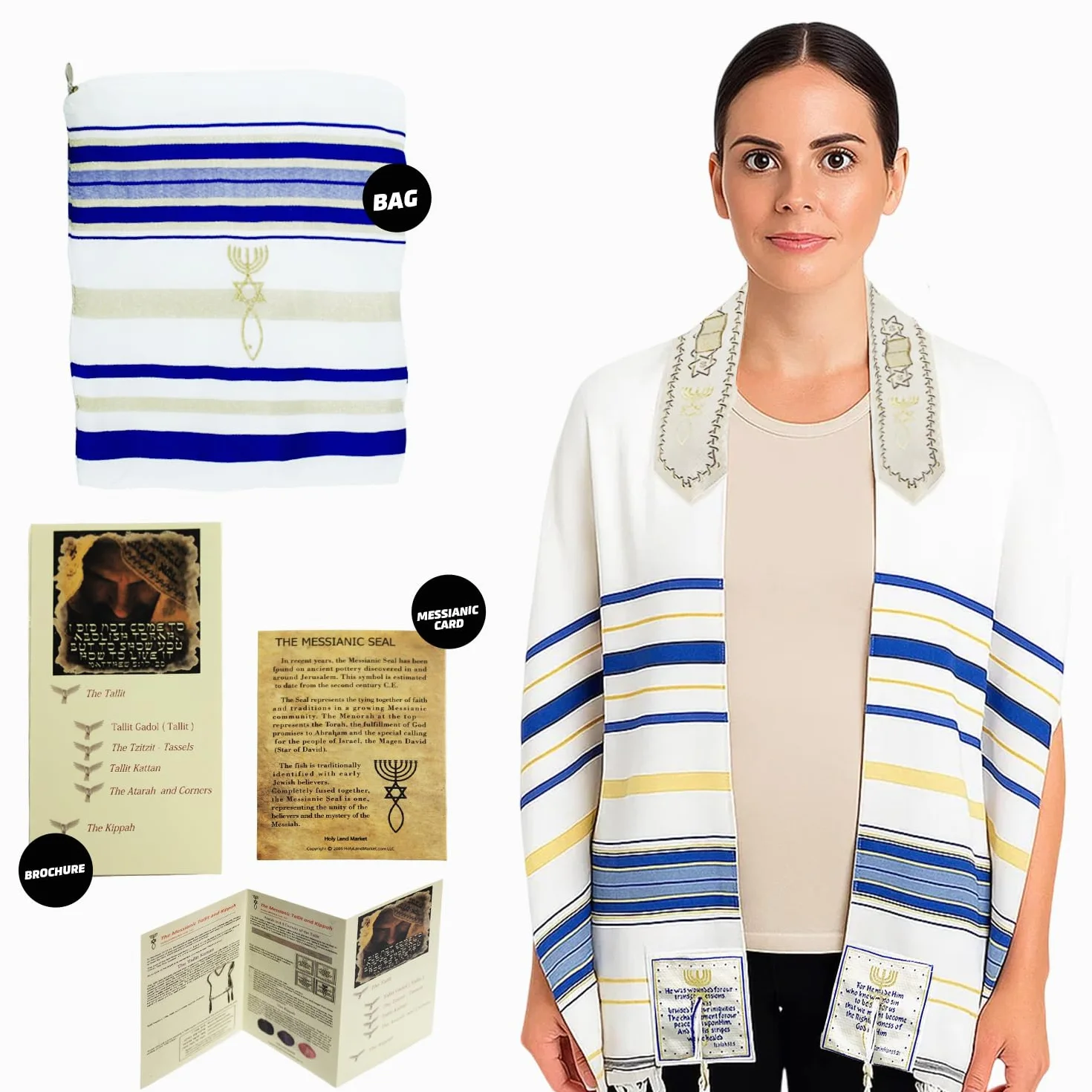 Holy Land Market Damski szal messianic_tallit, królewski błękit, 72 x 22 Inches