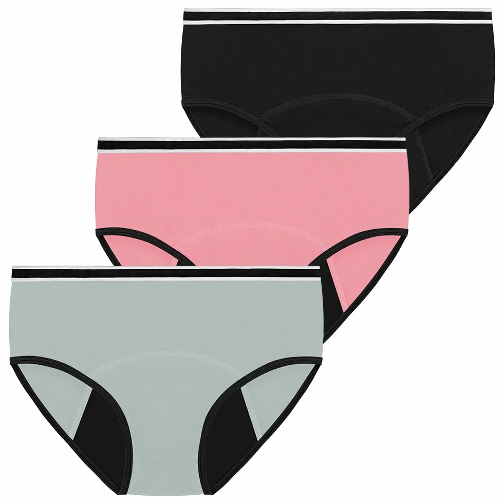 Majtki dziewczęce z epoki, 3 szt., oddychające bawełniane majtki z epoki, szczelna bielizna, 4-warstwowa ochrona, solidna, średnia talia, wielokrotnego użytku, nadaje się do prania, dla