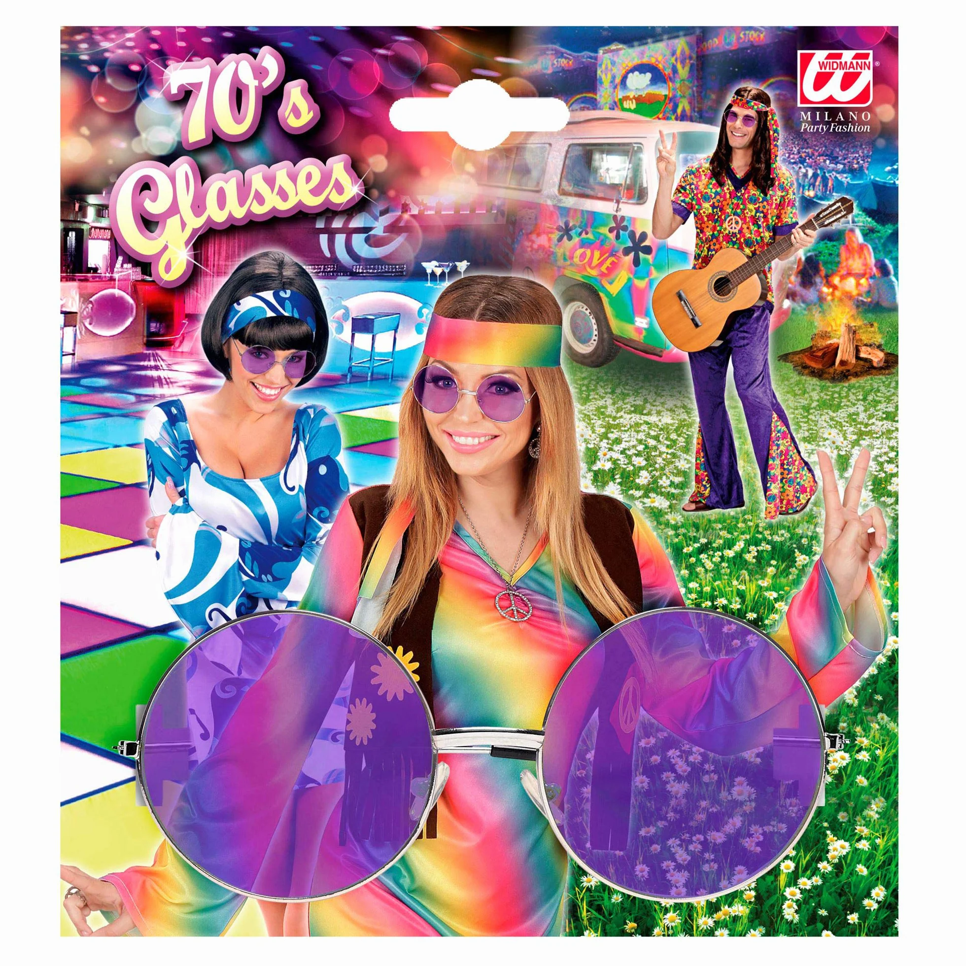 W WIDMANN MILANO Party Fashion - okulary 70s, z kolorowymi soczewkami, okulary hippie, gwiazda pop, karnawał