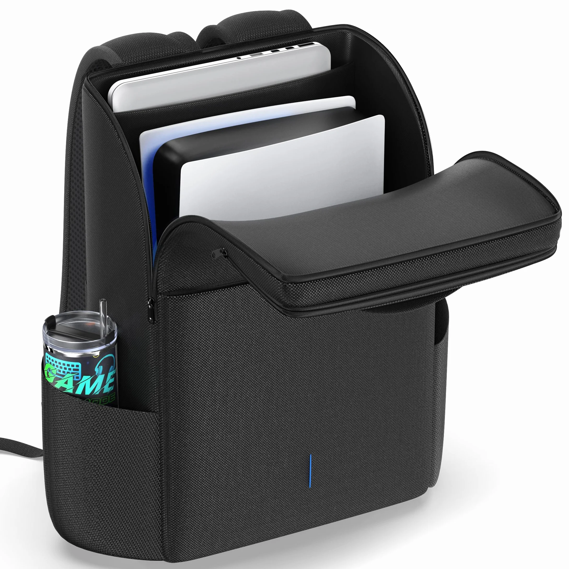 Rysker Plecak na konsolę PS5/ Slim/ Pro, torba podróżna PS5 z pełną ochroną, duża pojemność, torba do przenoszenia PS5, PS Portal, laptop, karta do gier, plecak PlayStation 5 z 3 kieszeniami na kabel