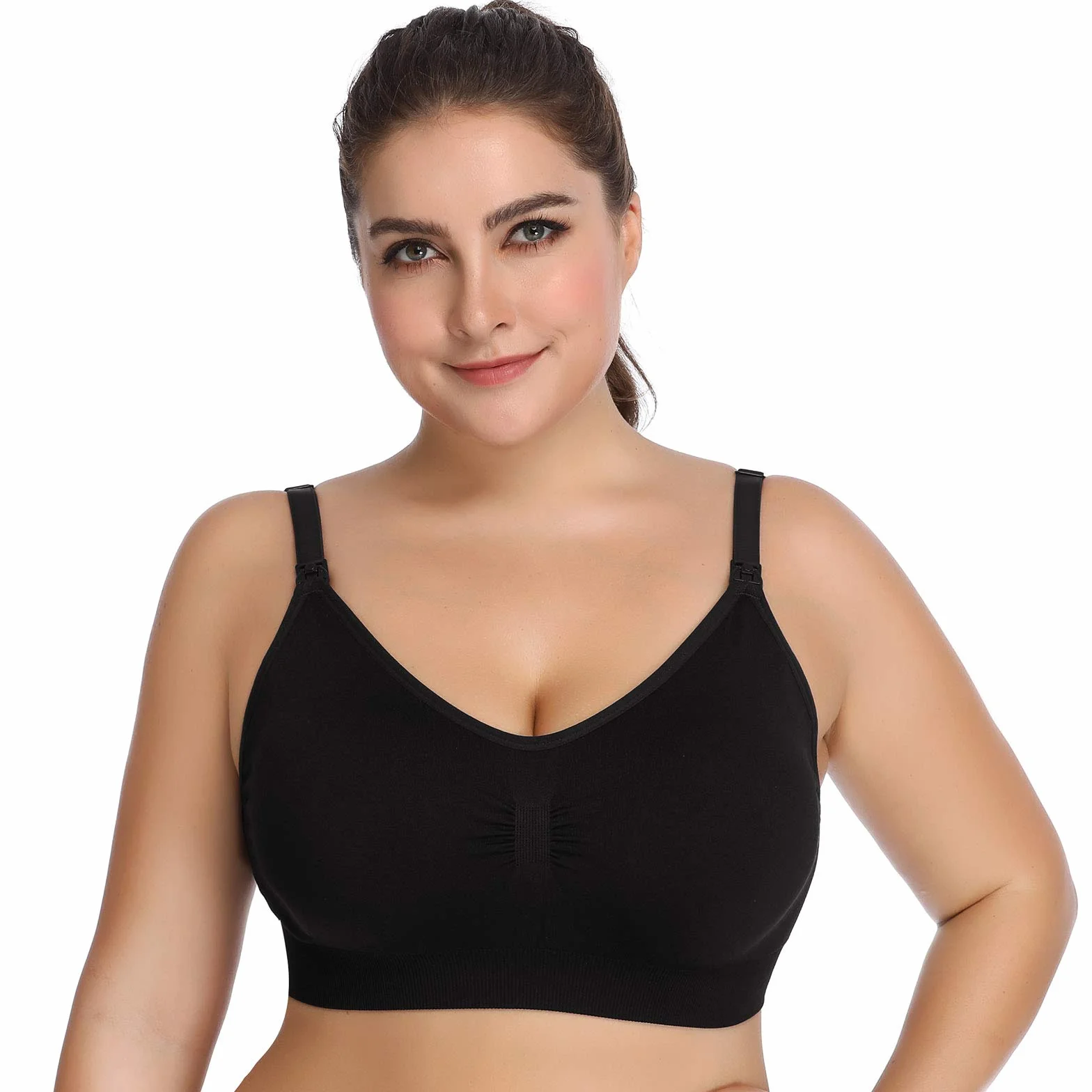 Womens Seamless Nursing Bra Sleeping Maternity Bralette for Breastfeeding Color Black Beige Red Size L