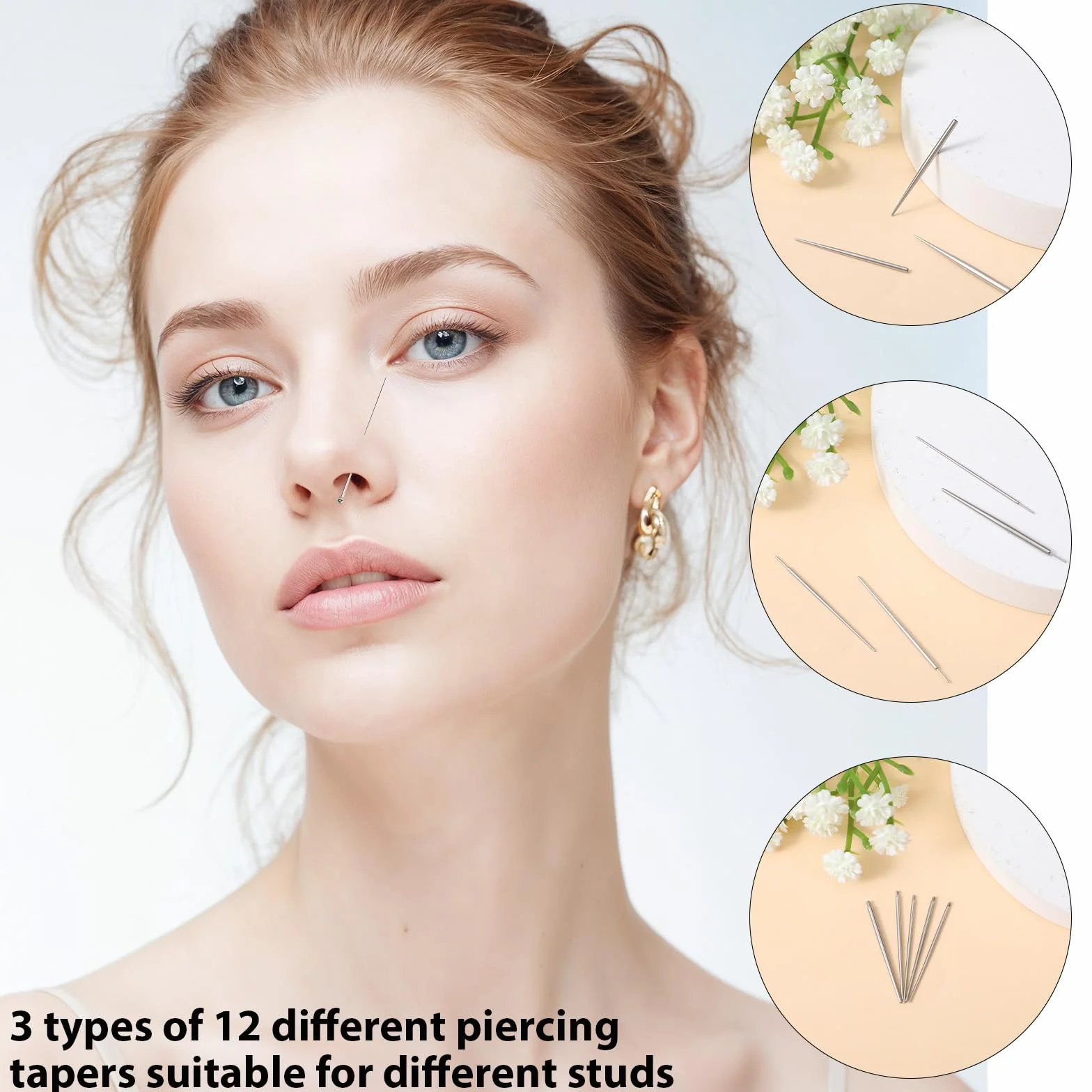 Tucnoeu 12 szt., stożek do piercingu ze stali nierdzewnej, 14G, 16G, 18G, 20G, zestaw narzędzi do zmiany nosa, uszu, pępka, warg, brwi