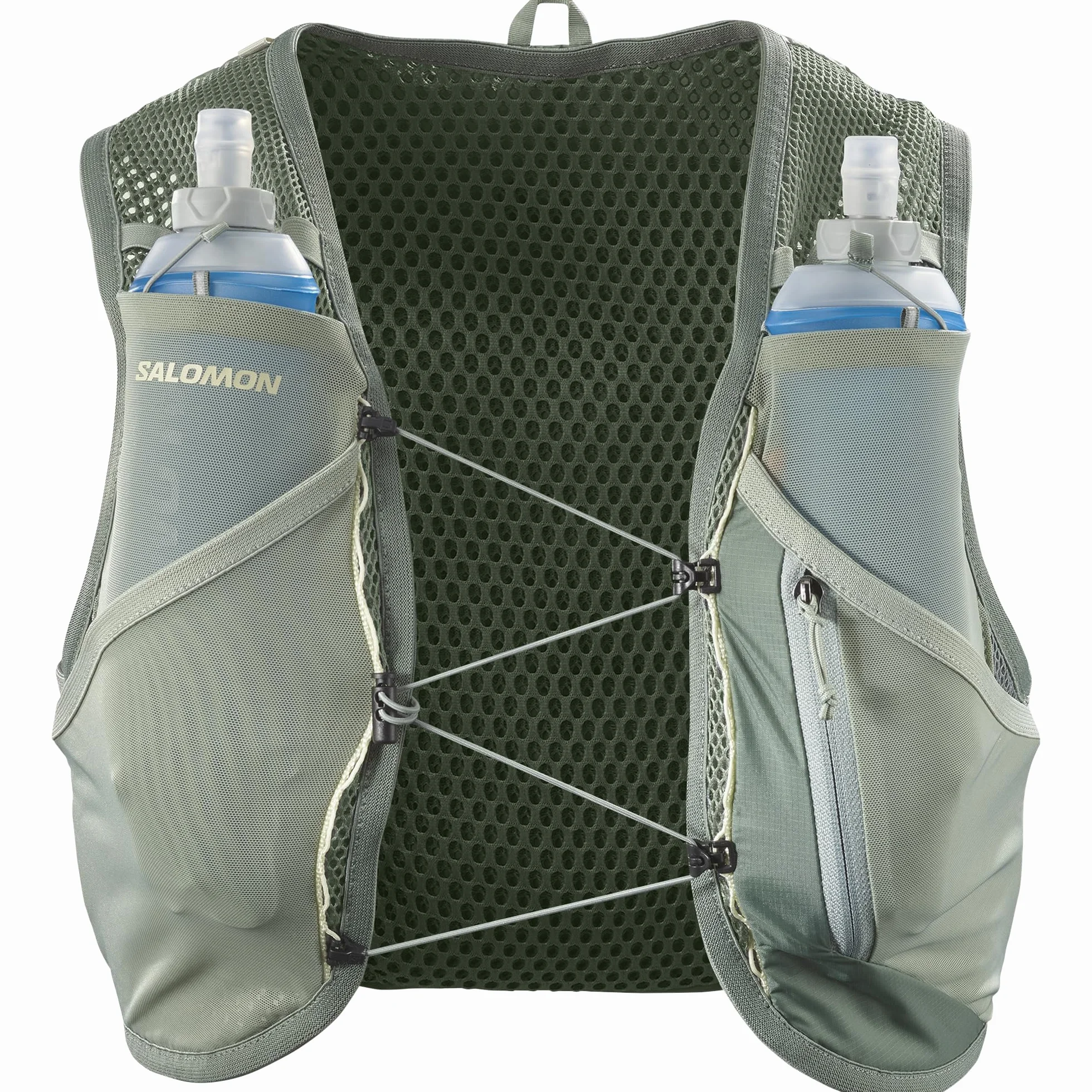Salomon Active Skin 8 Unisex kamizelka nawadniająca do biegania szlak turystyczny z butelkami w zestawie, łatwe nawodnienie, precyzyjne dopasowanie 8 l i zoptymalizowane przechowywanie, zielona, L