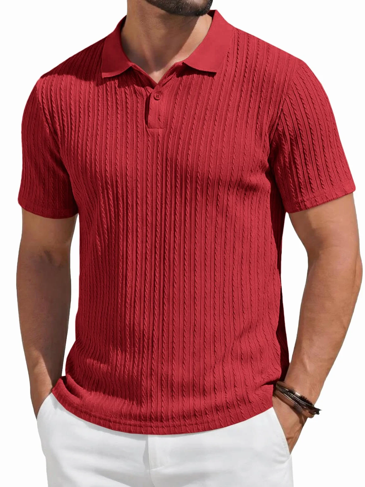 Runcati Męska koszulka polo z krótkim rękawem, dzianina, na lato, regularny krój, jednokolorowa, listwa guzikowa, koszulka polo basic, na czas wolny, koszulka polo