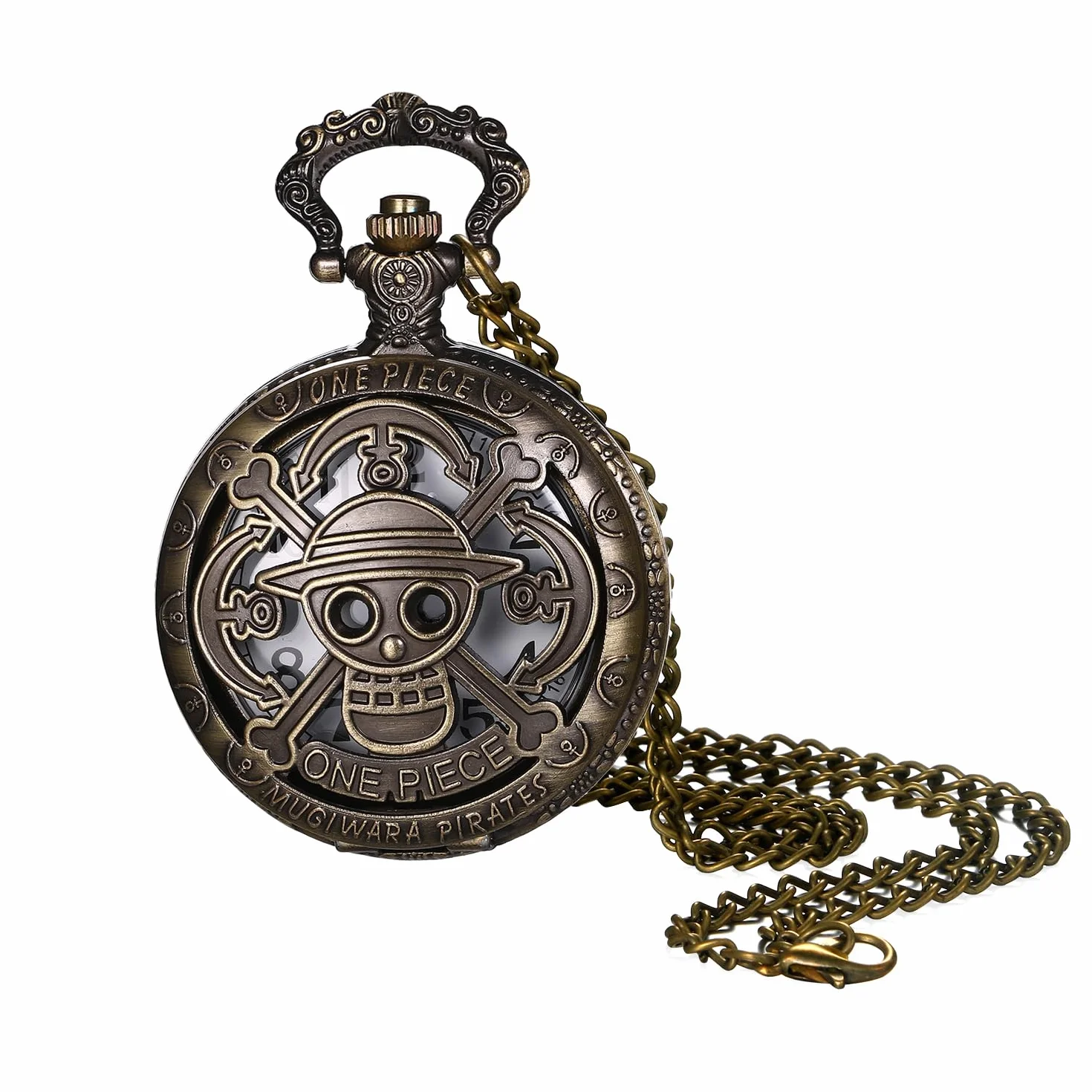 JewelryWe Zegarek kieszonkowy męski i damski w stylu vintage: retro analogowy kwarcowy zegarek z łańcuszkiem na szyję Pocket Watch brąz unisex prezent, Brązowy kawałek anime #4, vintage