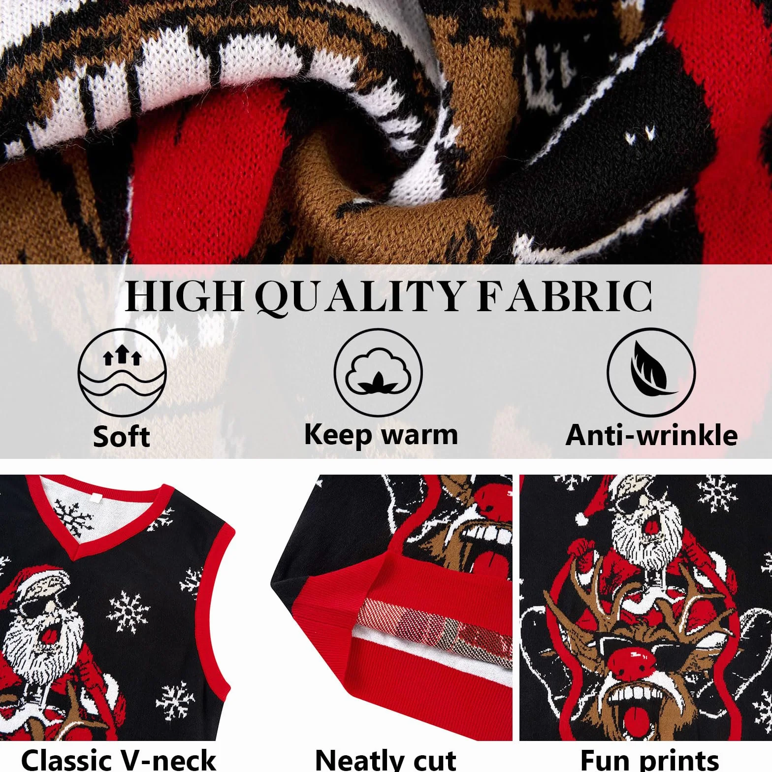Loveternal Męski sweter na Boże Narodzenie, dekolt w serek, świąteczna kamizelka z dzianiny, bez rękawów, luźny krój, kamizelka, sweter dla mężczyzn, sweter biznesowy, tank top, M-XXL